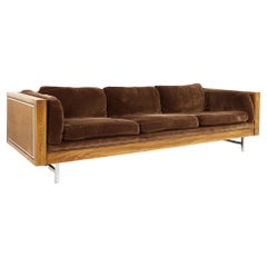 Founders Style Mid-Century Cane and Oak Case Sofa