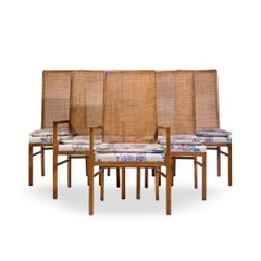 Chaises de salle à manger en chêne et cannage de style Founders Mid Century - Lot de 6