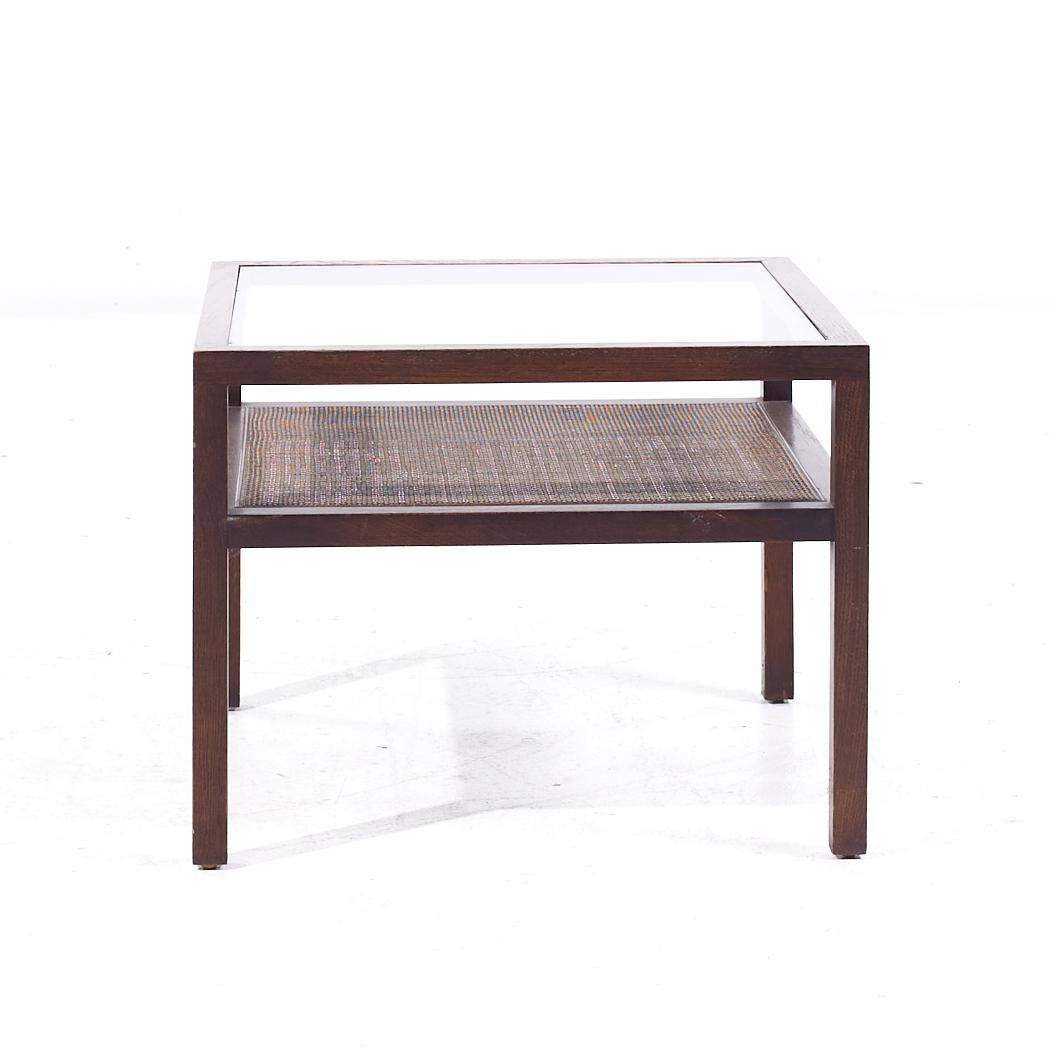 Canne Tables d'appoint en verre et canne en Oak Oak Mid Century - Paire en vente