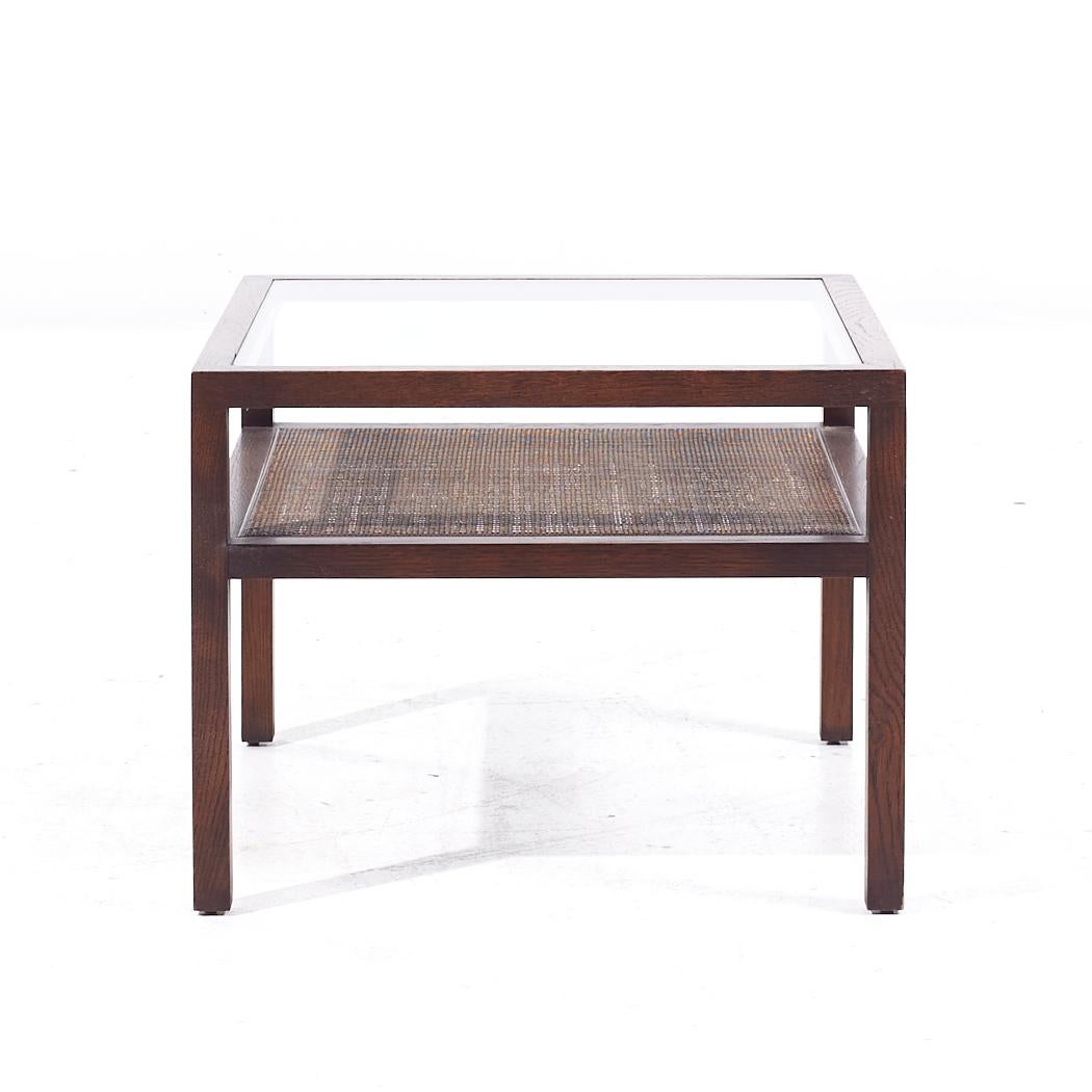 Tables d'appoint en verre et canne en Oak Oak Mid Century - Paire en vente 1