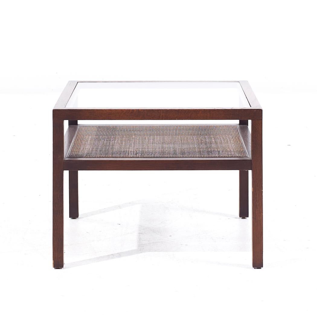 Tables d'appoint en verre et canne en Oak Oak Mid Century - Paire en vente 2