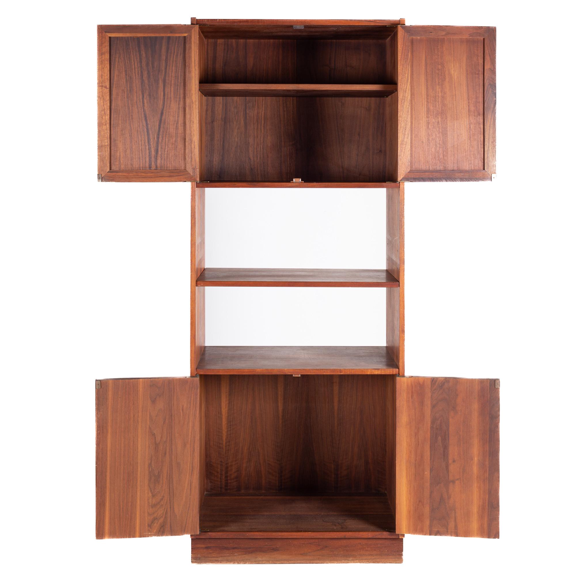 Late 20th Century Founders Style Mid Century Walnut and Cane Display Shelf For Sale