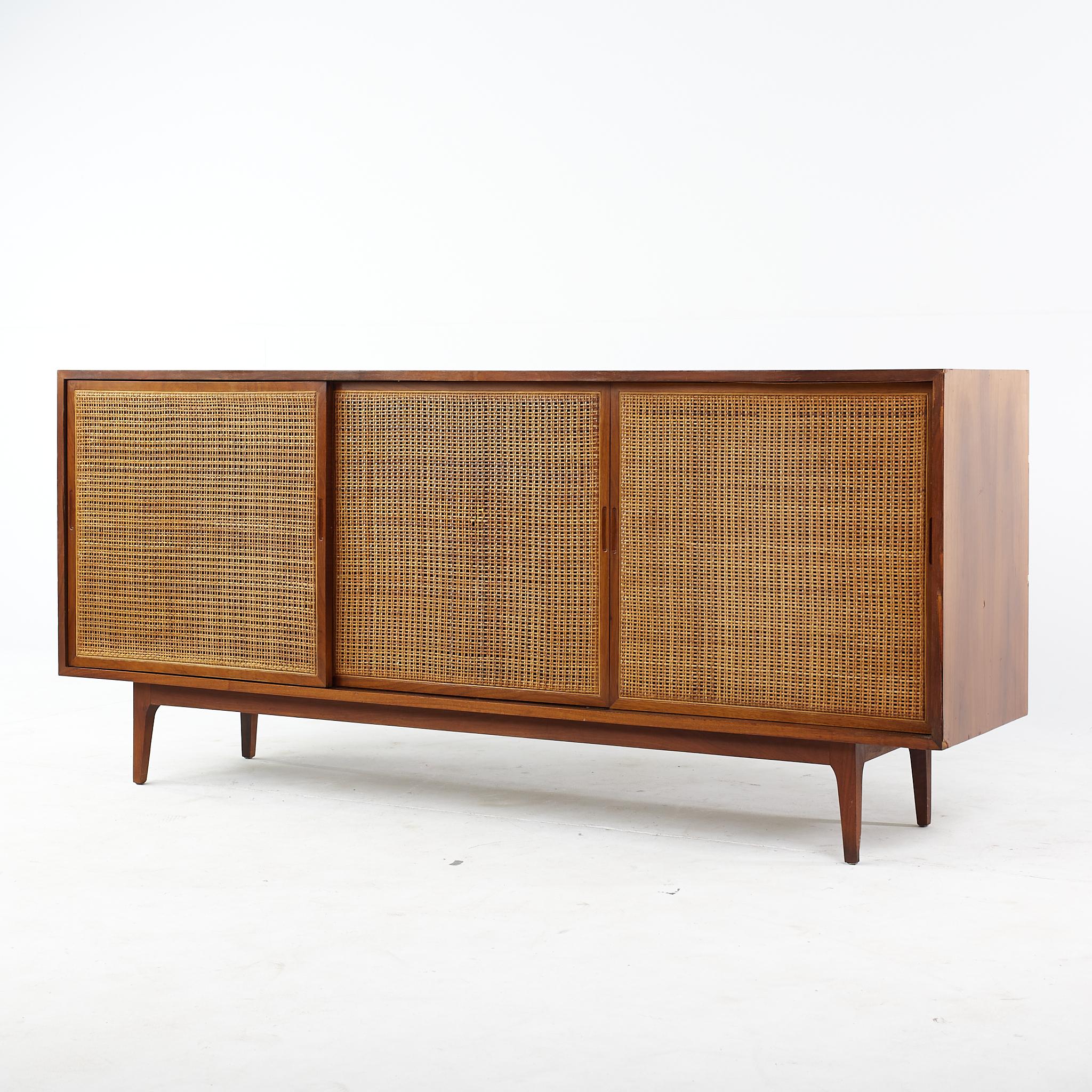 Mid-Century Modern Founders Style Mid Century Walnut and Cane Front Credenza