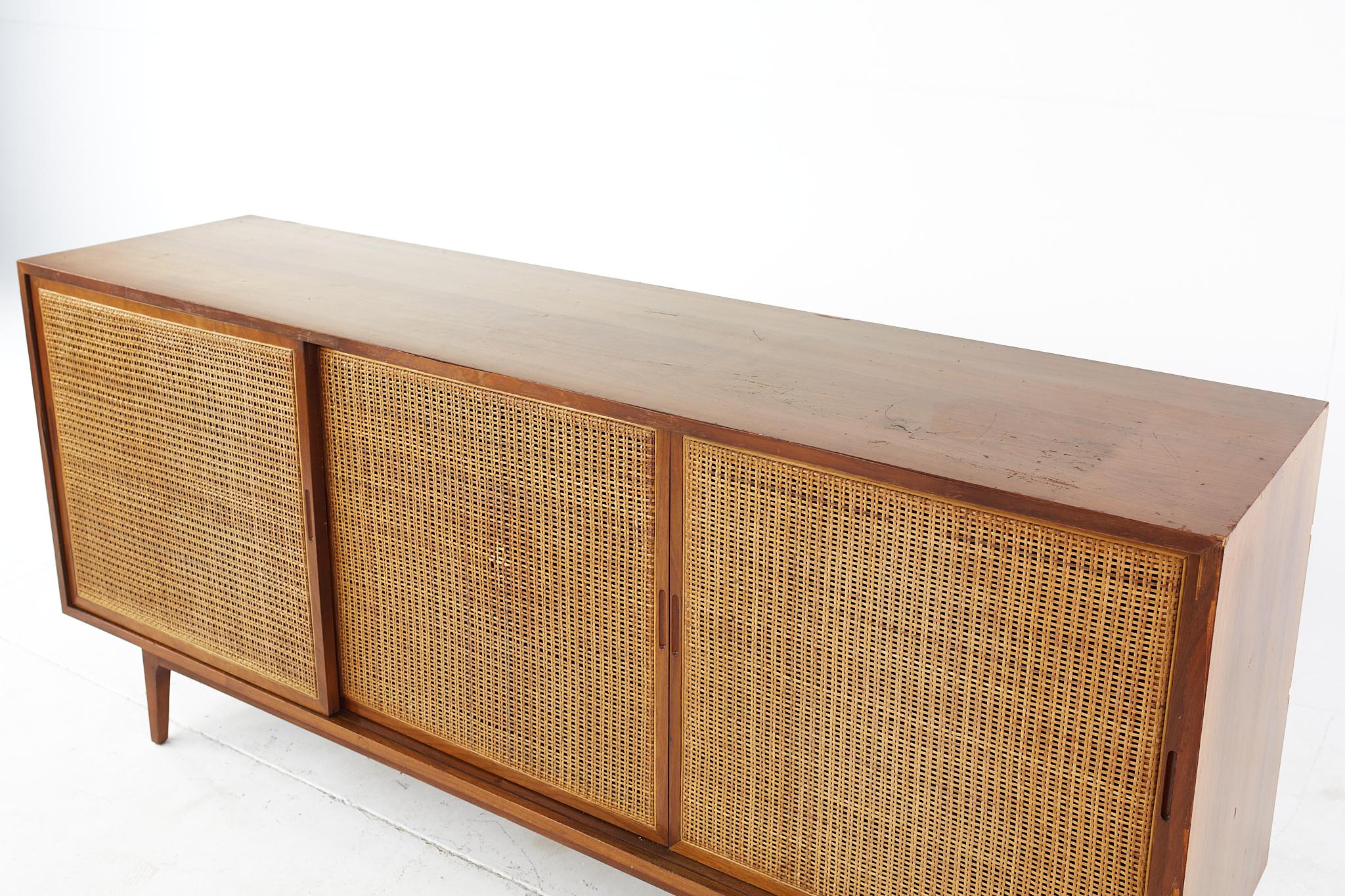American Founders Style Mid Century Walnut and Cane Front Credenza