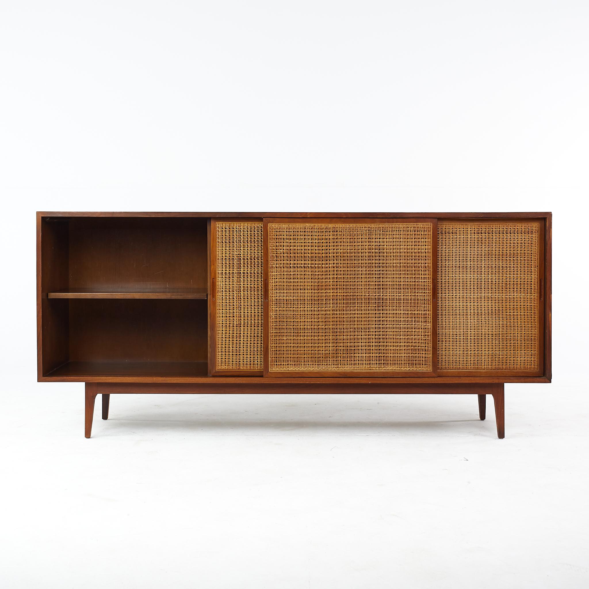 Founders Style Mid Century Walnut and Cane Front Credenza 1