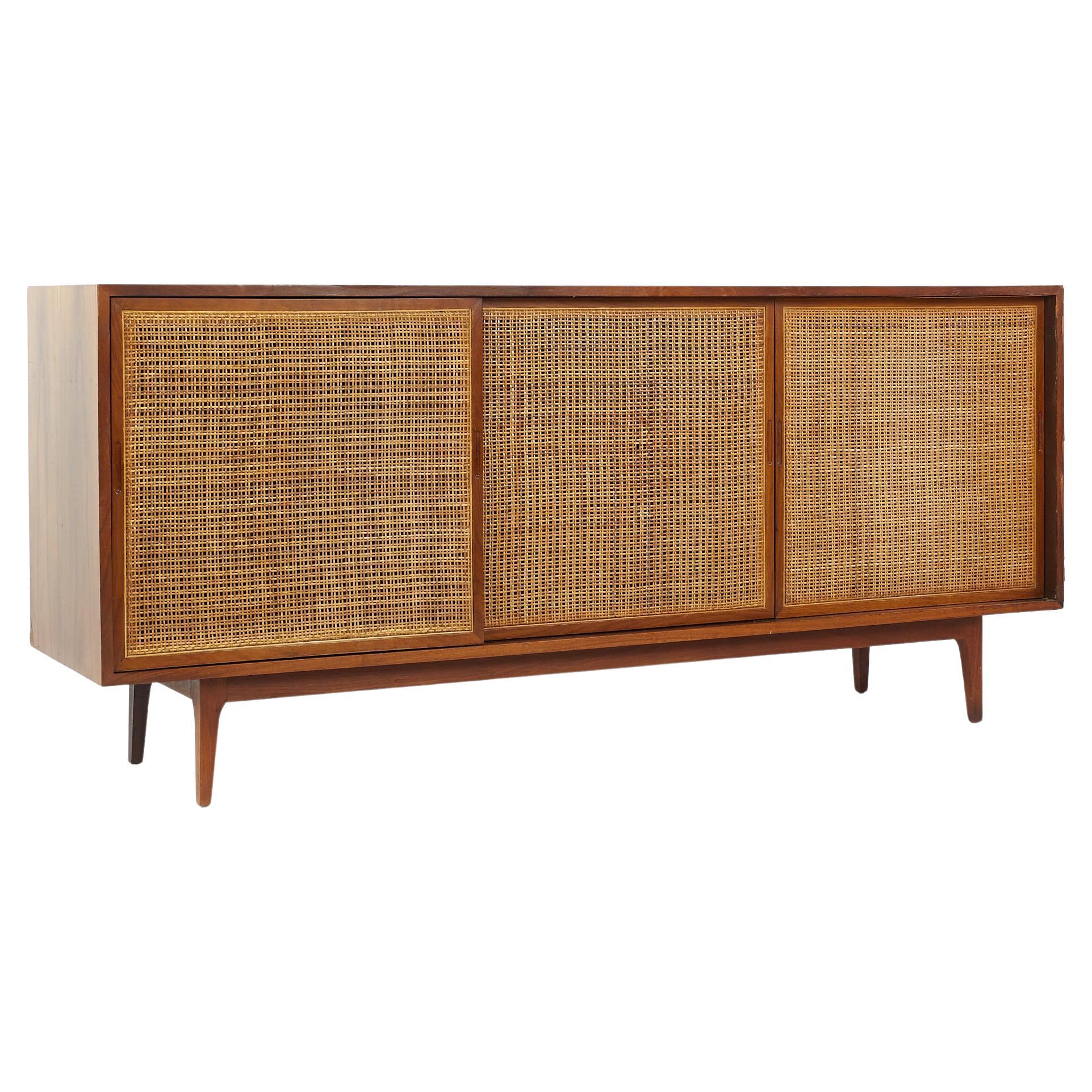 Founders Style Mid Century Walnut and Cane Front Credenza