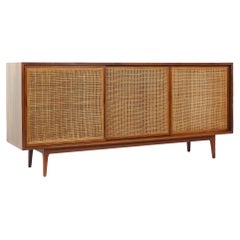 Founders Style Mid Century Walnut and Cane Front Credenza