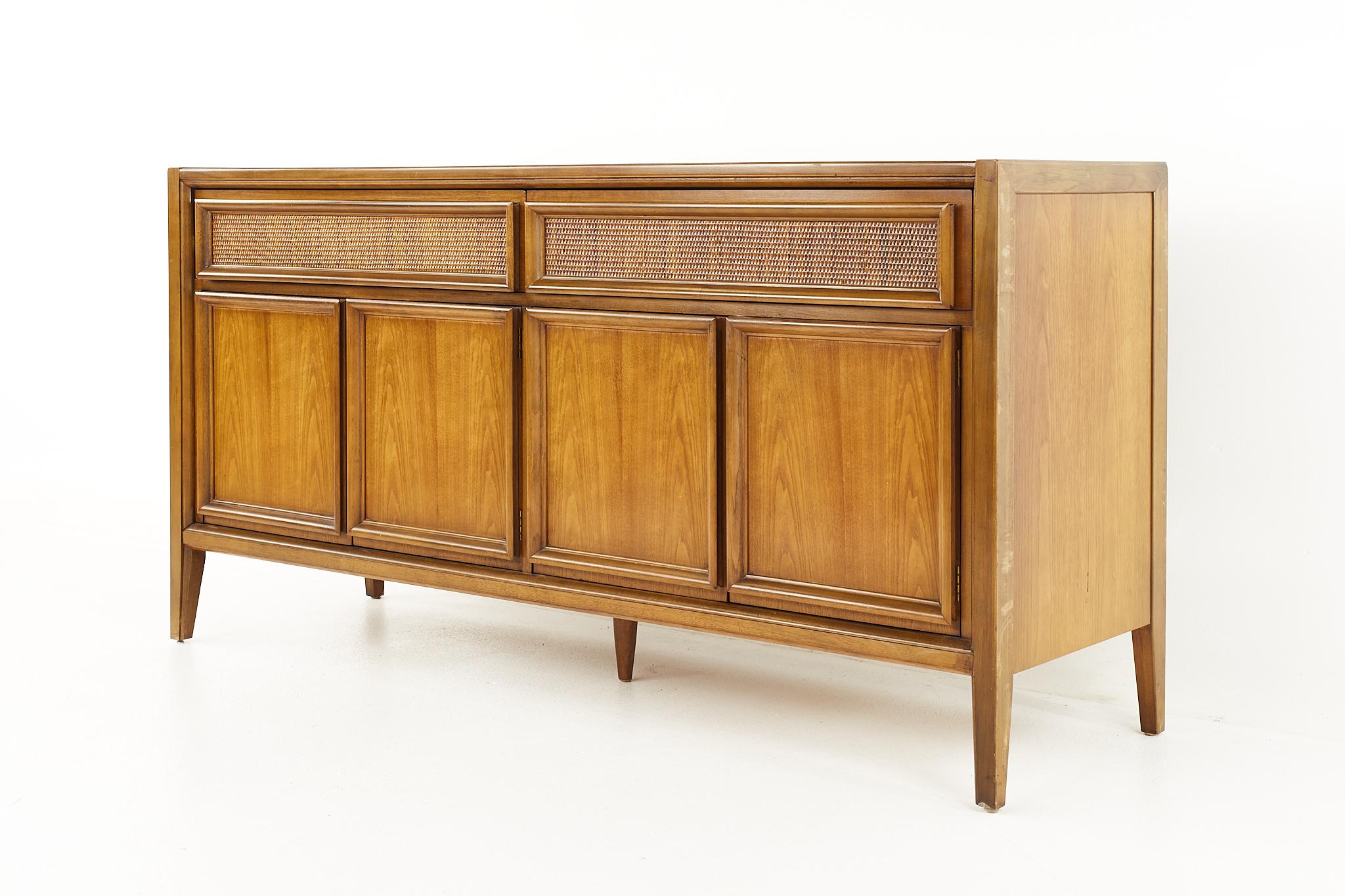 Mid-Century Modern Founders Style Mid Century Walnut Basket Woven Front Credenza Buffet