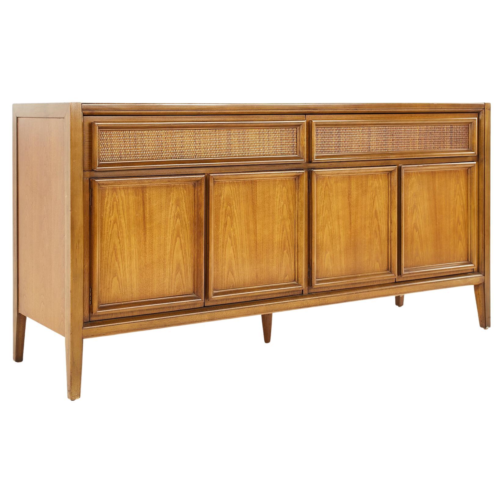 Founders Style Mid Century Walnut Basket Woven Front Credenza Buffet