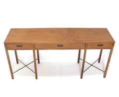 Founders Walnut and Brass X Base Console Table Mid Century Modern Refinished