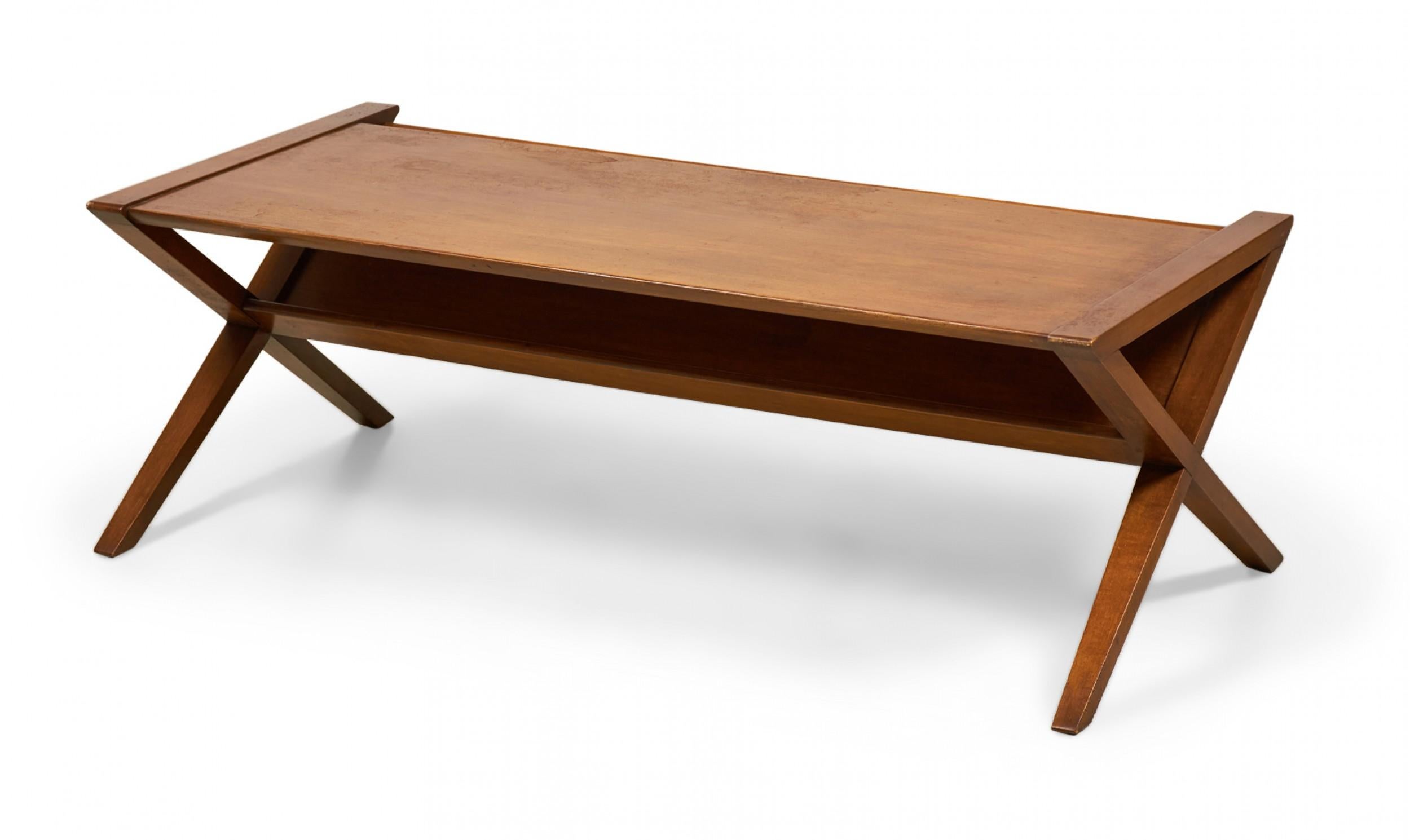 Founders X-Frame Wooden Coffee / Cocktail Table with Magazine Shelf In Good Condition For Sale In New York, NY