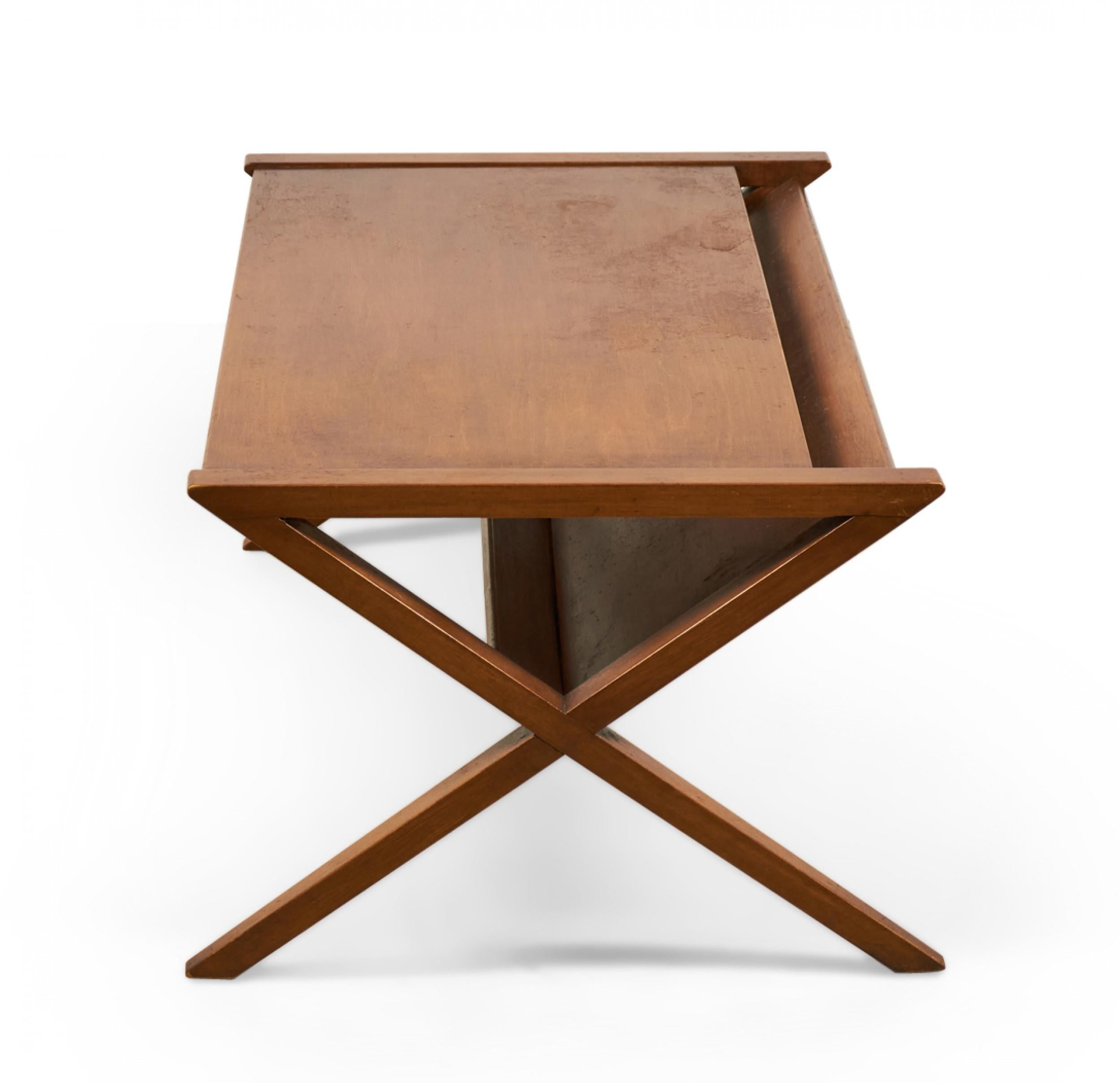 20th Century Founders X-Frame Wooden Coffee / Cocktail Table with Magazine Shelf For Sale