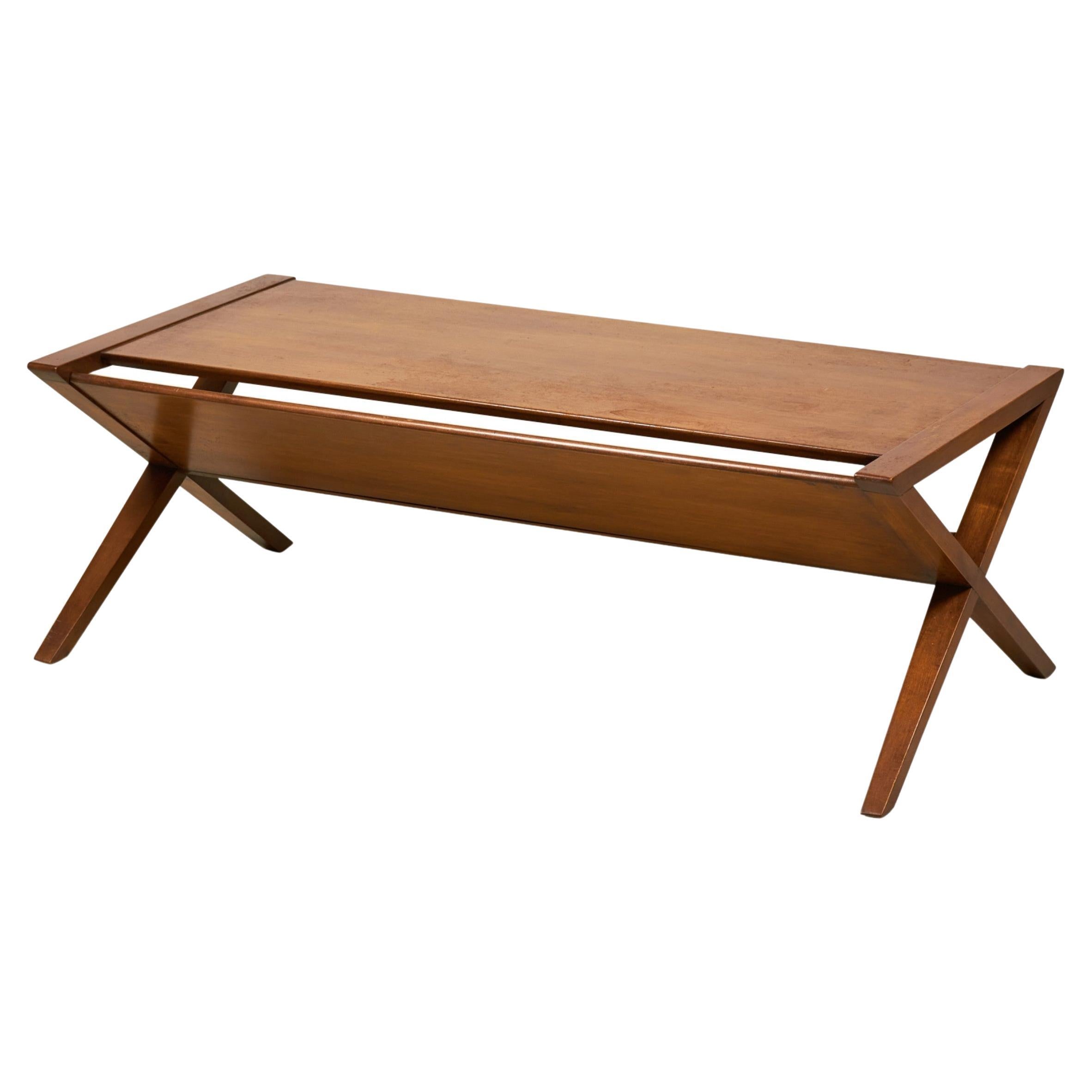 Founders X-Frame Wooden Coffee / Cocktail Table with Magazine Shelf For Sale