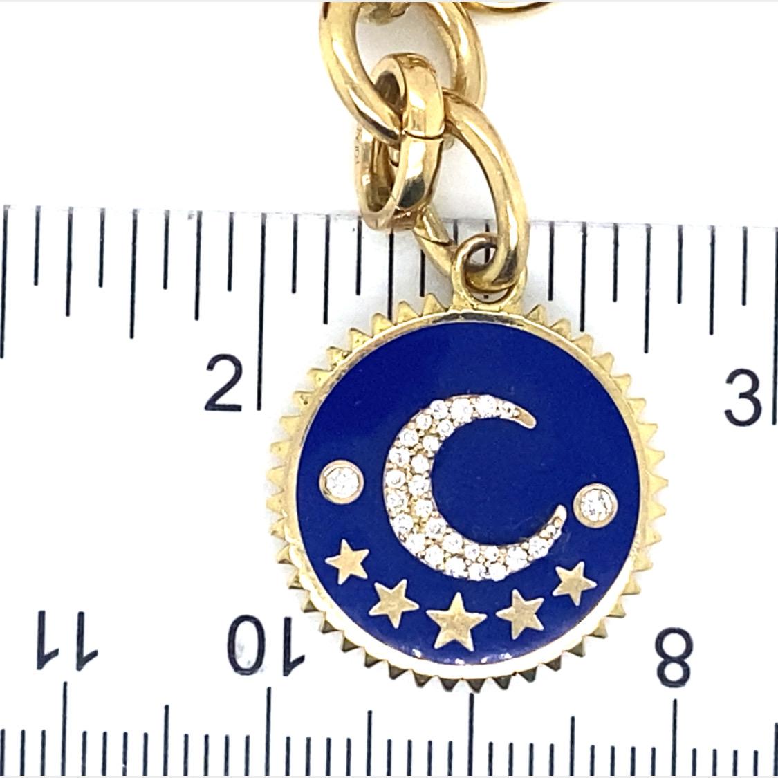 Foundrae 18k Crescent Blue Animal Diamond Charm Yellow Gold In Good Condition In Boca Raton, FL