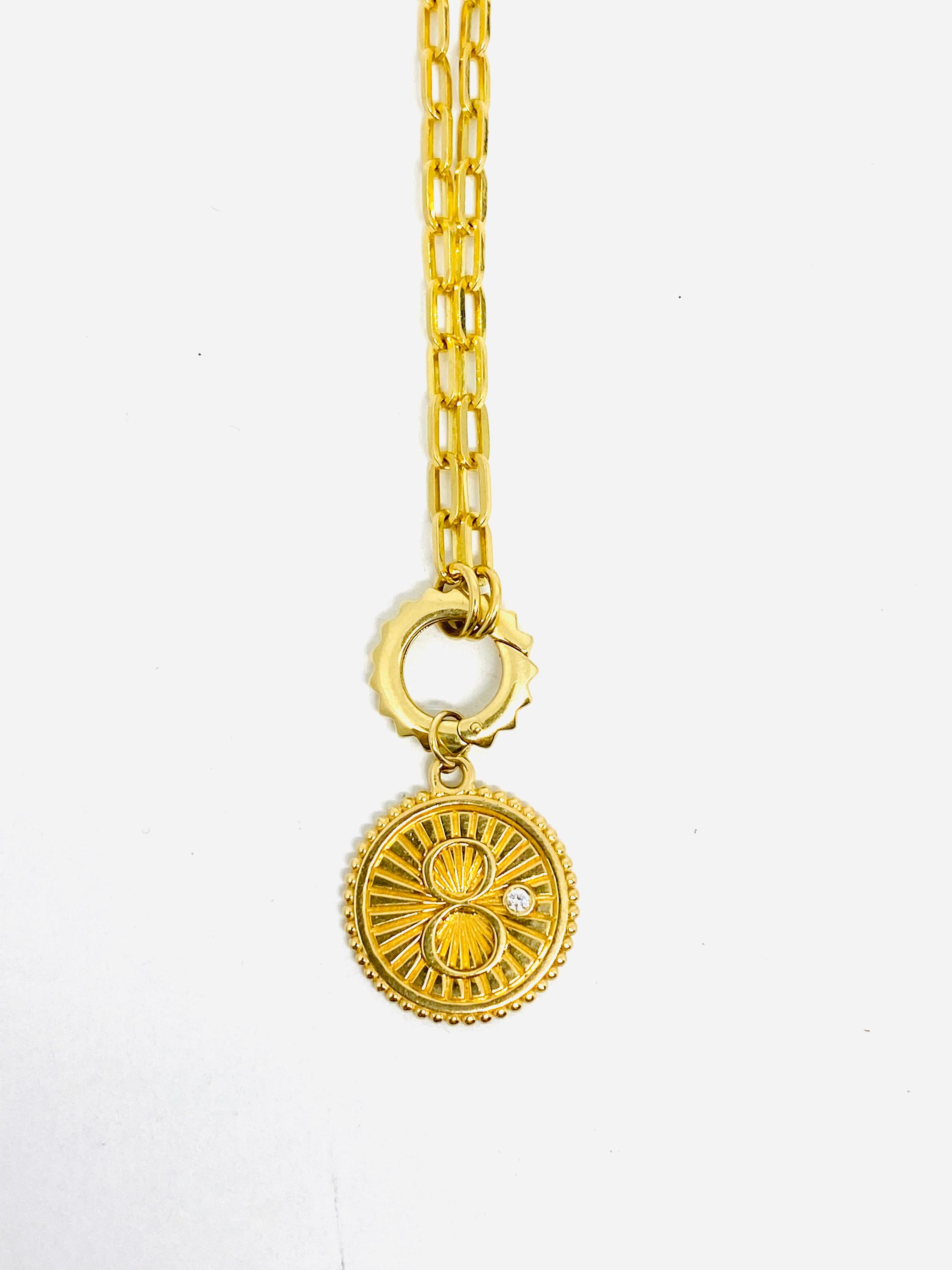 Modern Foundrae Yellow Gold and Diamond Karma Medallion Fob Clip Chain 