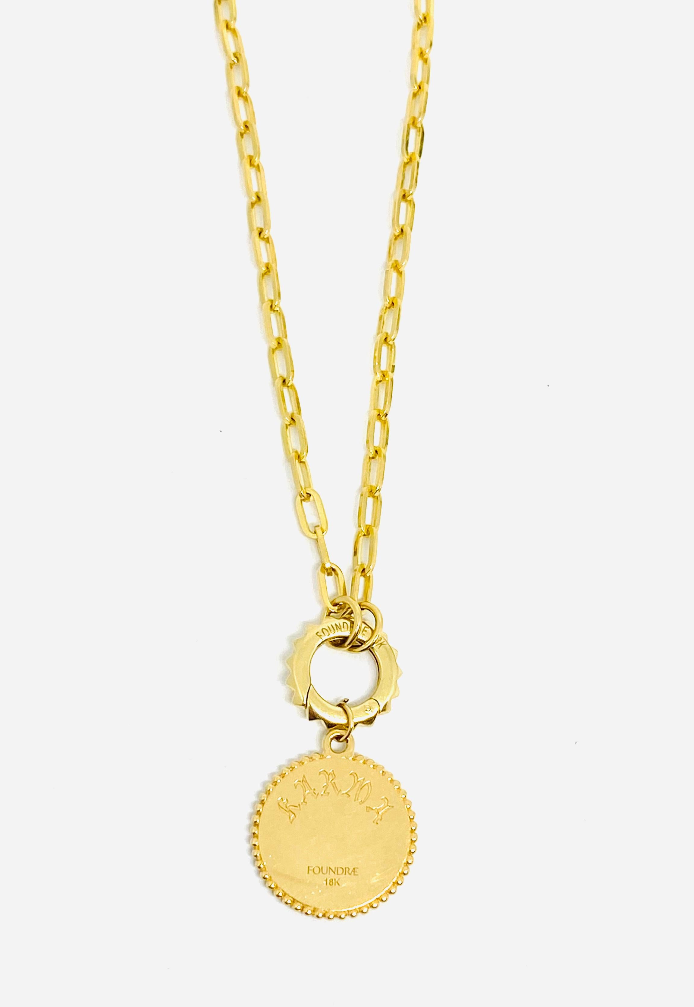 Foundrae Yellow Gold and Diamond Karma Medallion Fob Clip Chain  In Excellent Condition In Beverly Hills, CA