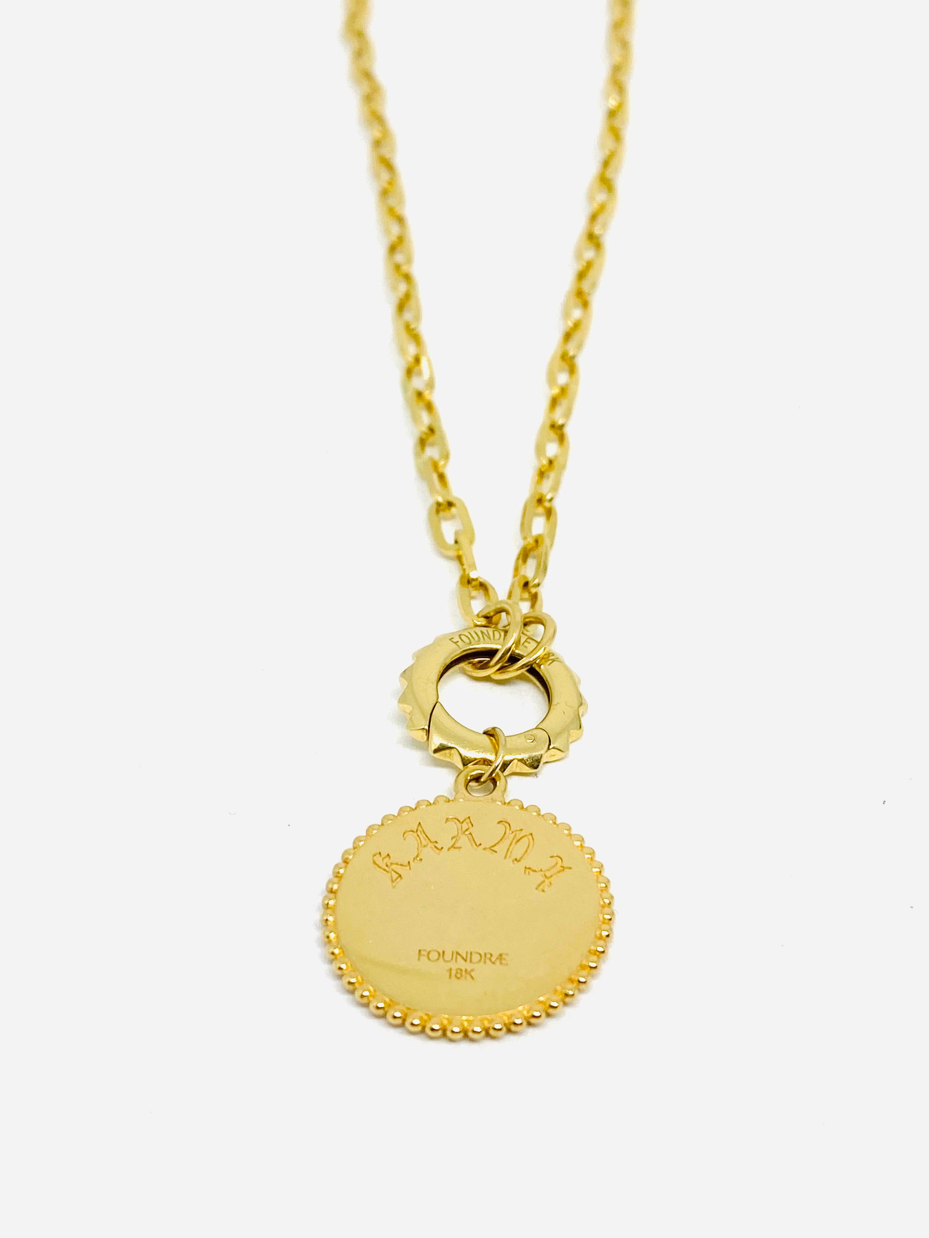 Women's or Men's Foundrae Yellow Gold and Diamond Karma Medallion Fob Clip Chain 