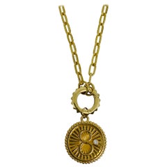 Foundrae Yellow Gold and Diamond Karma Medallion Fob Clip Chain 