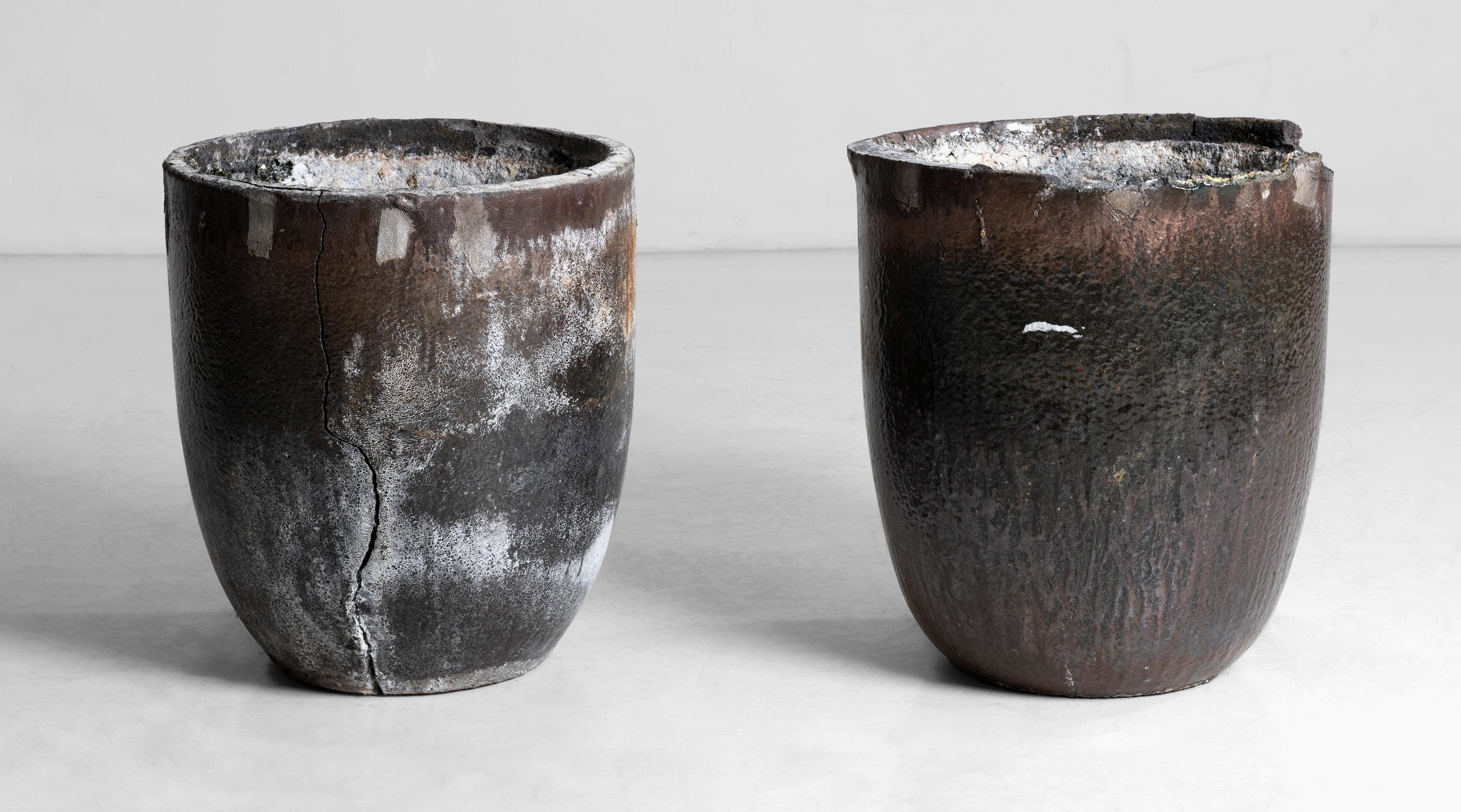 Industrial Foundry Crucible Planters, France, circa 1930