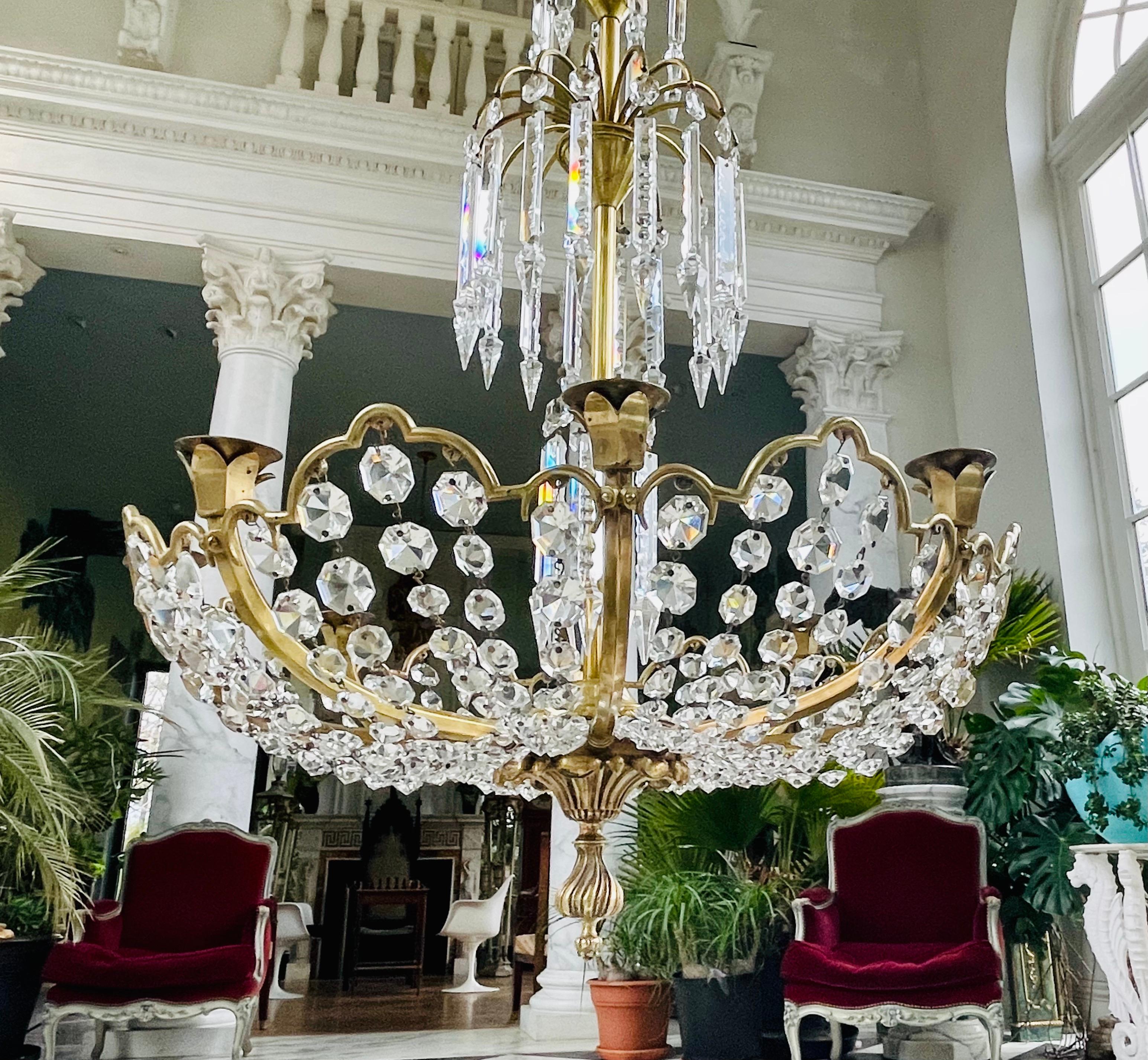 Neoclassical Fountain Cut Crystal Chandelier For Sale