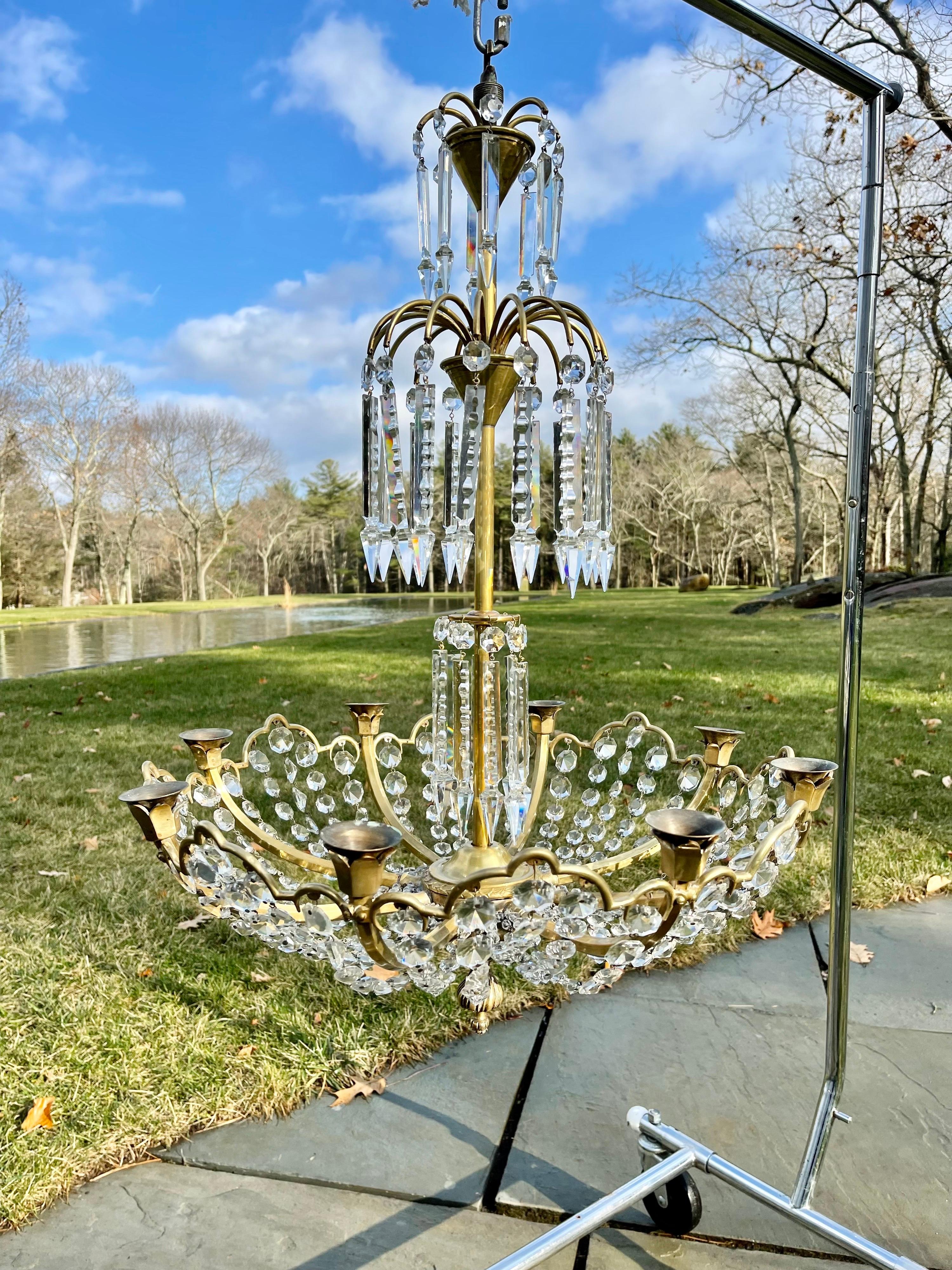 Hand-Crafted Fountain Cut Crystal Chandelier For Sale