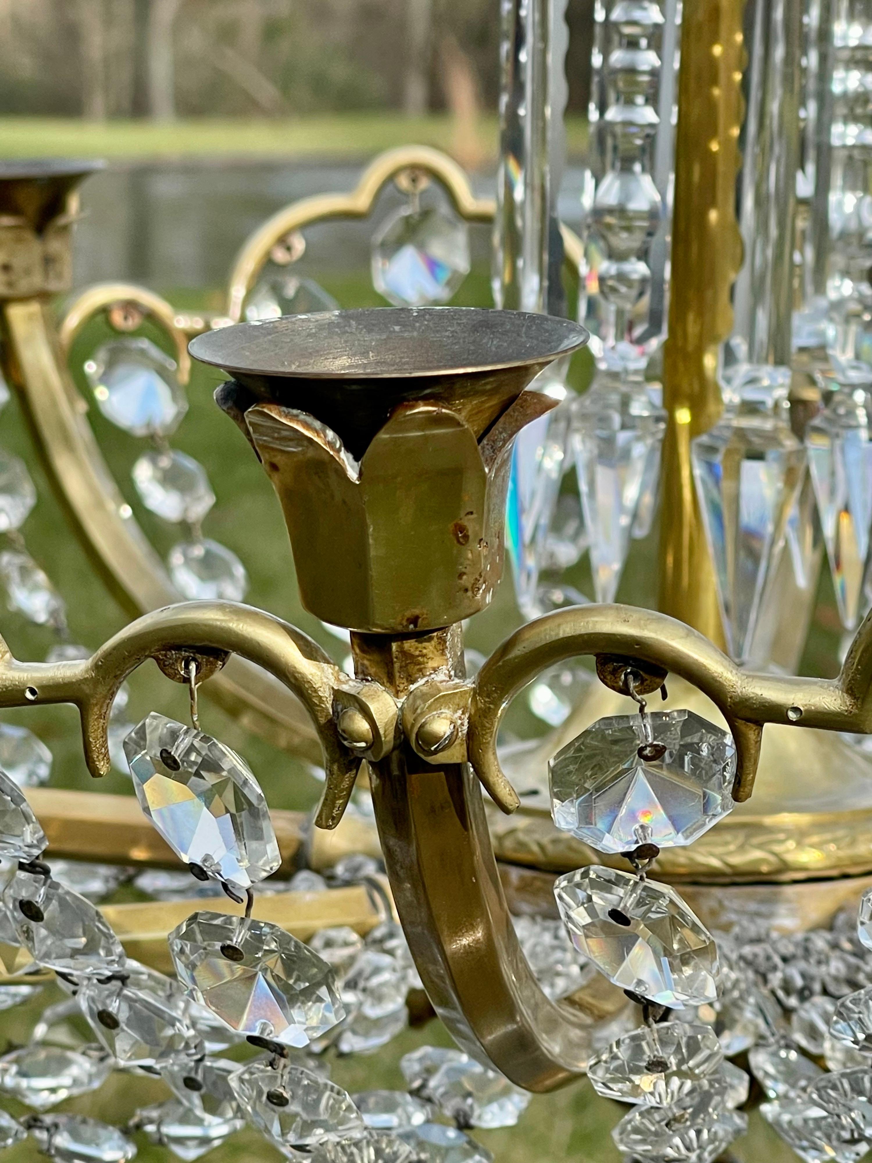 Bronze Fountain Cut Crystal Chandelier For Sale