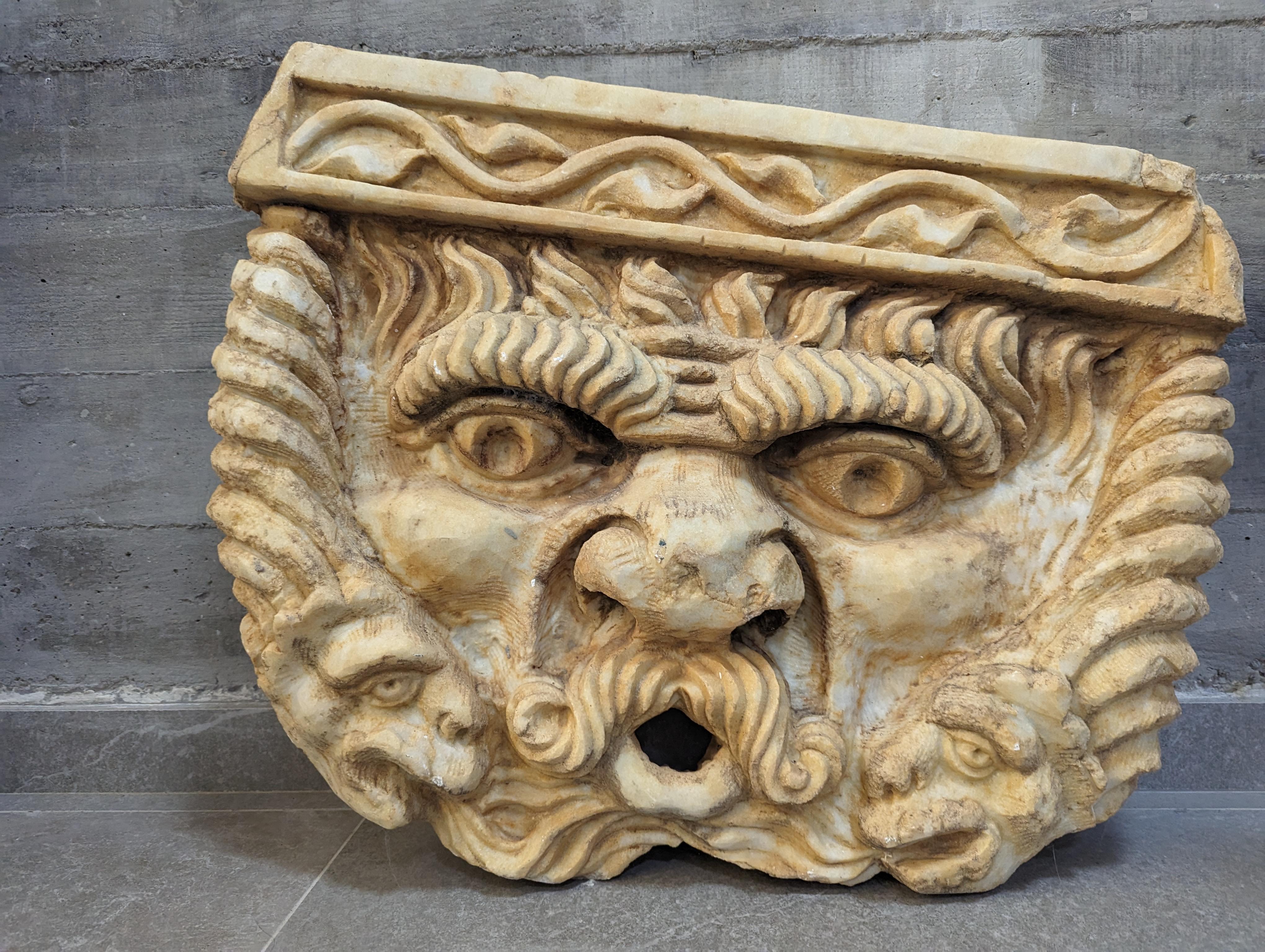 Hand-Carved Fountain Head of Neptune and Dragons For Sale