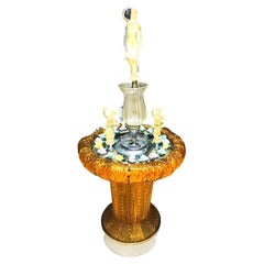 Fountain murano glass gold orange with lighting and water unique , italy 1970