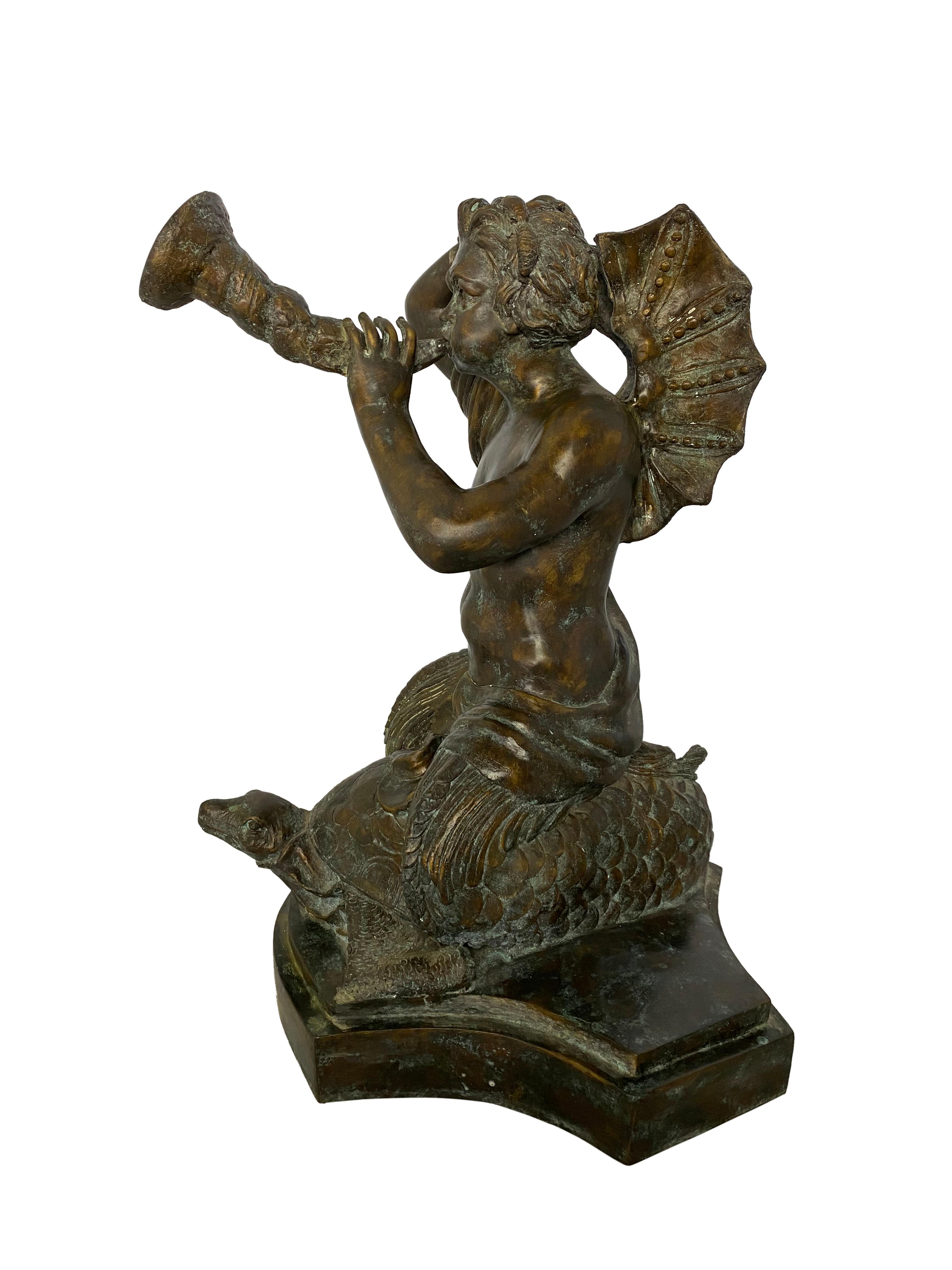 Fountain of Bronze Mermaid Seated on Tortoise, 20th Century For Sale 5