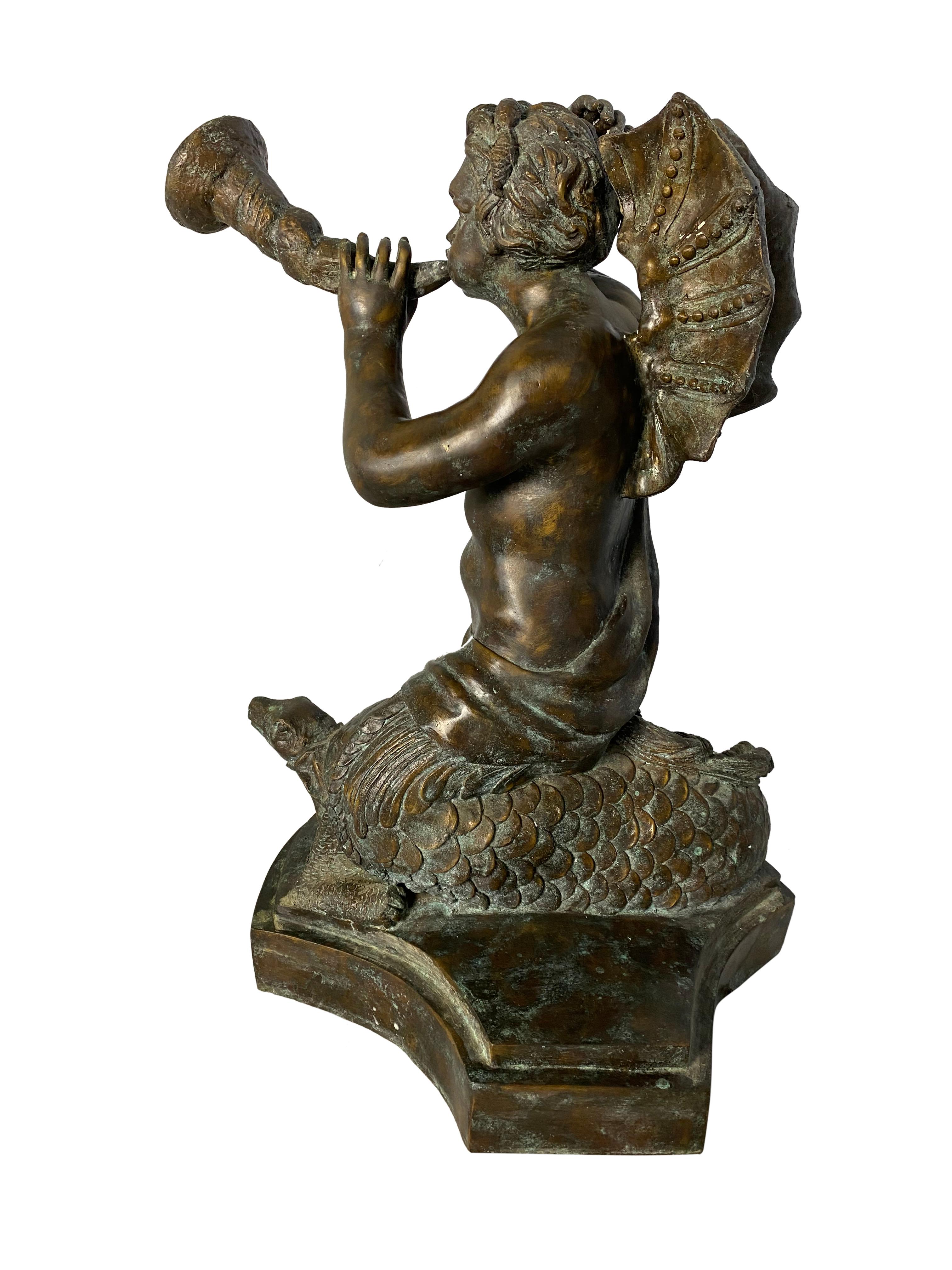 Fountain of Bronze Mermaid Seated on Tortoise, 20th Century For Sale 6