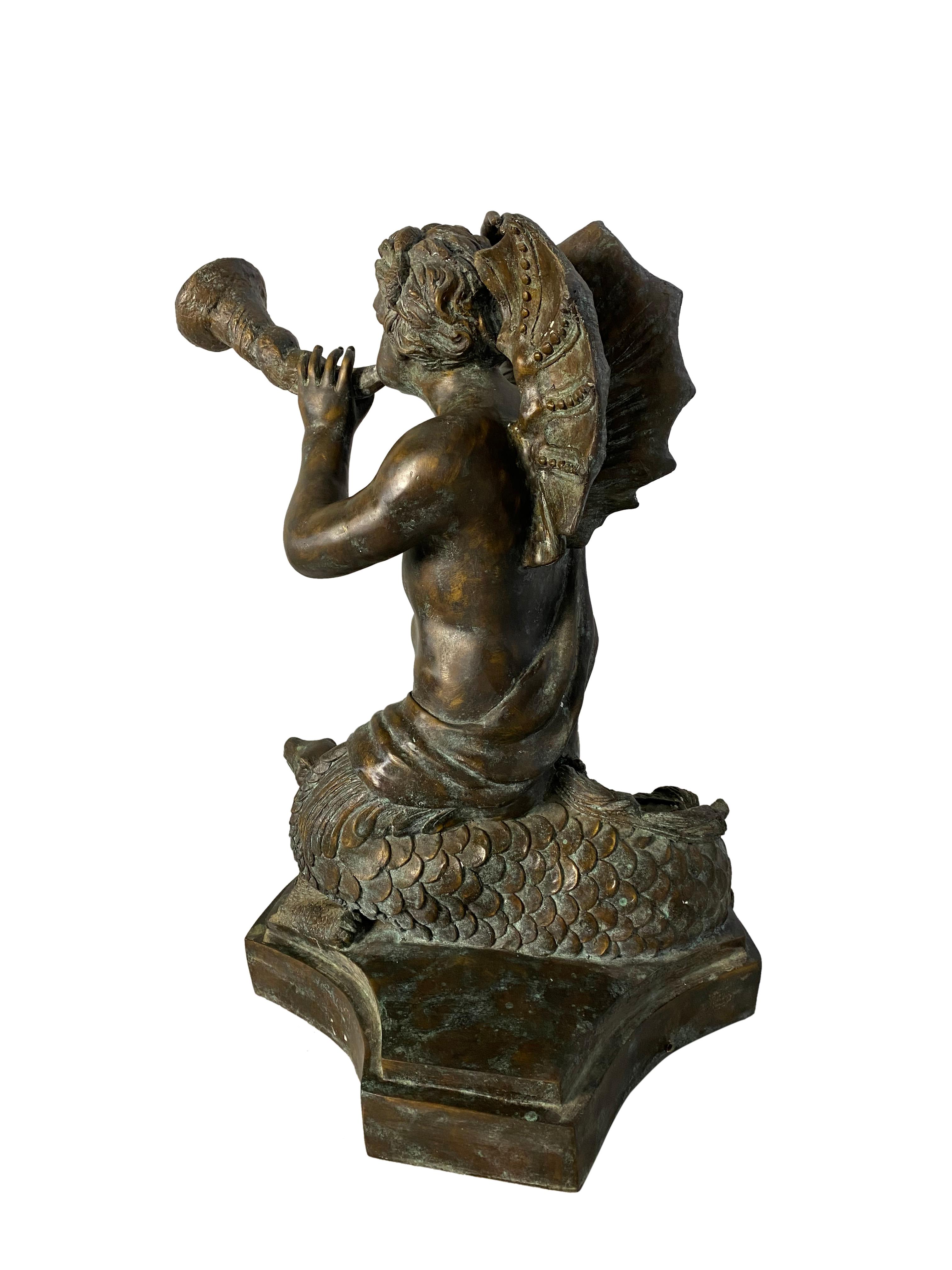 Fountain of Bronze Mermaid Seated on Tortoise, 20th Century For Sale 7