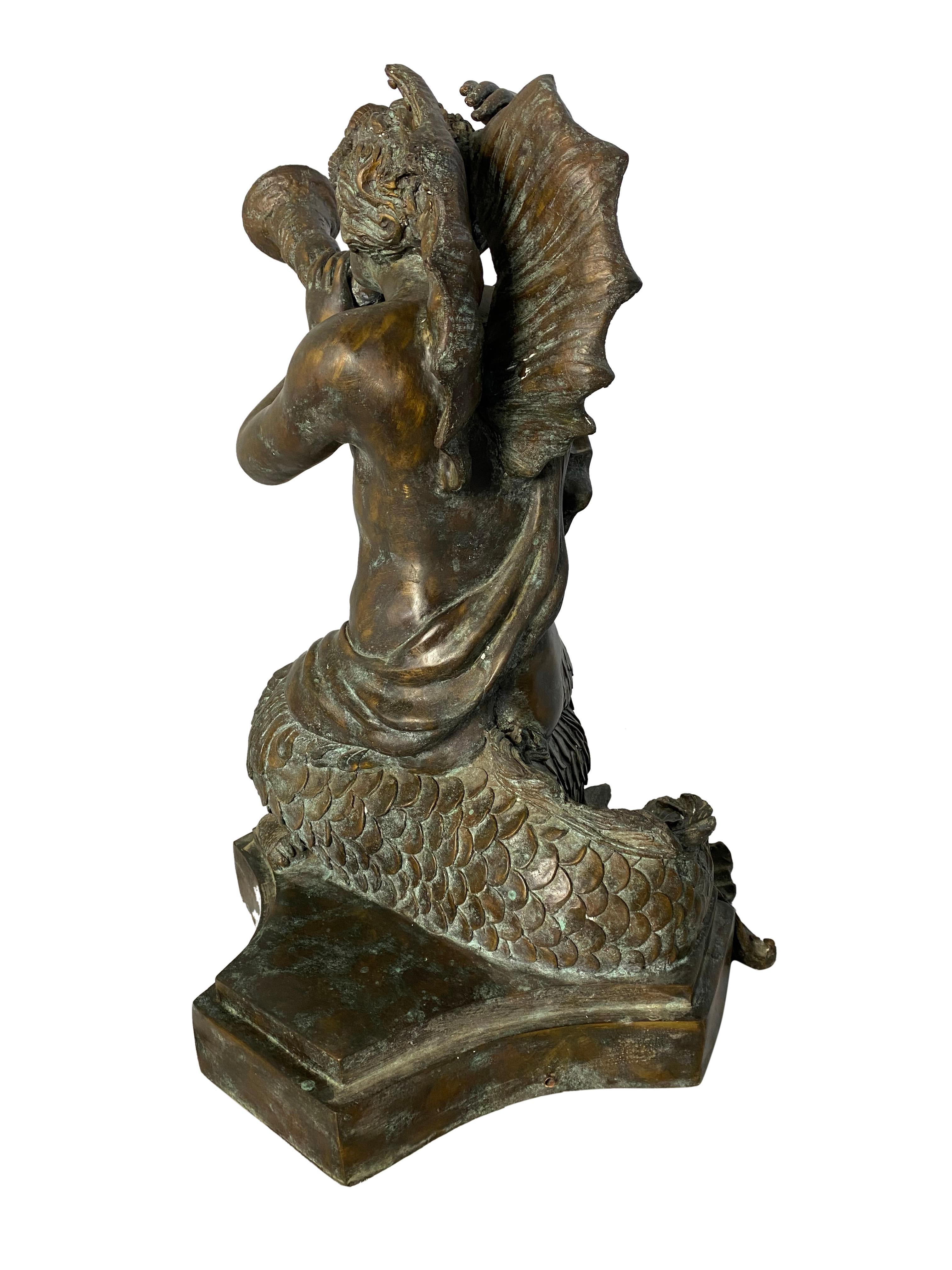 Fountain of Bronze Mermaid Seated on Tortoise, 20th Century For Sale 8