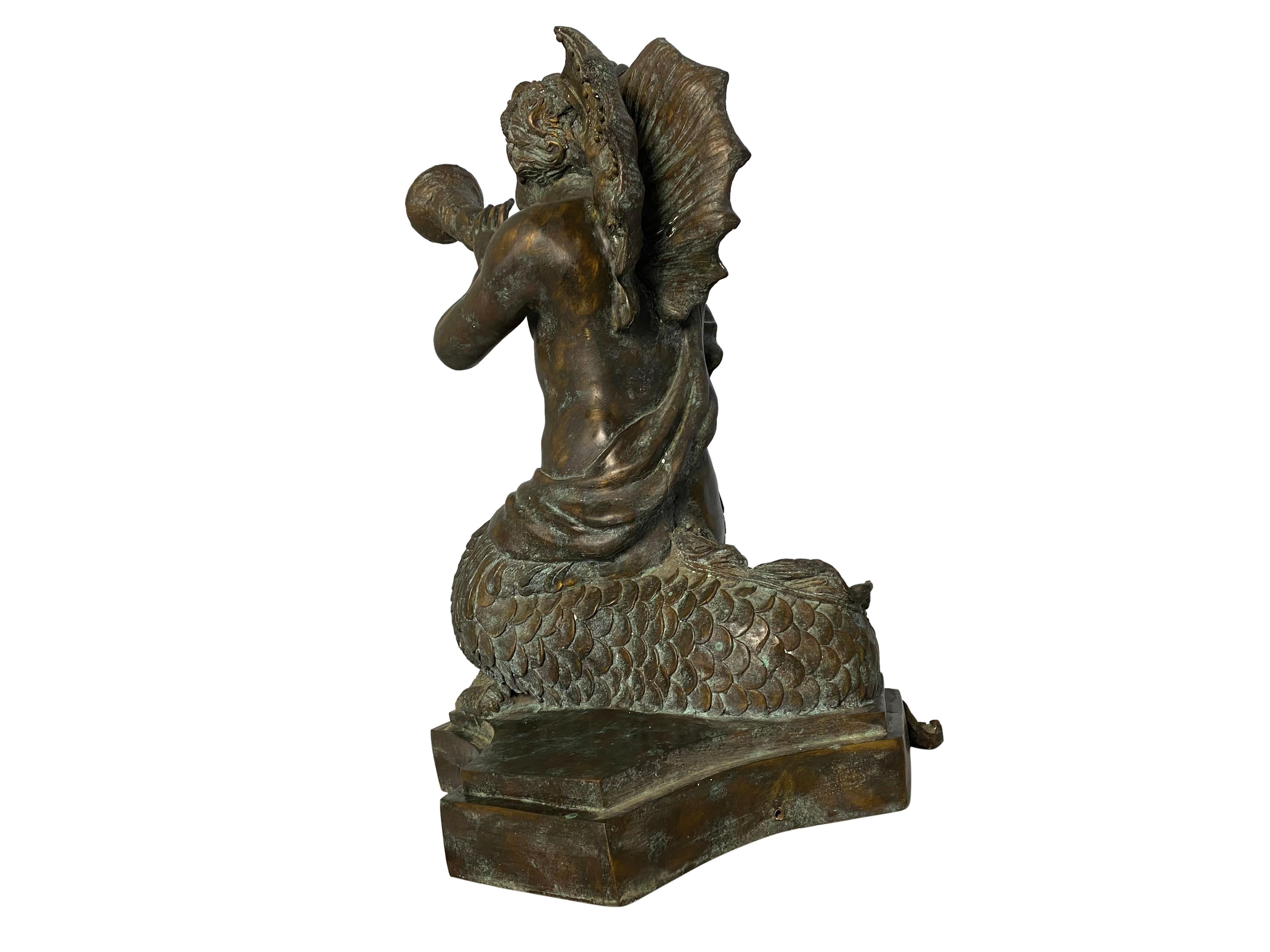 Fountain of Bronze Mermaid Seated on Tortoise, 20th Century For Sale 9