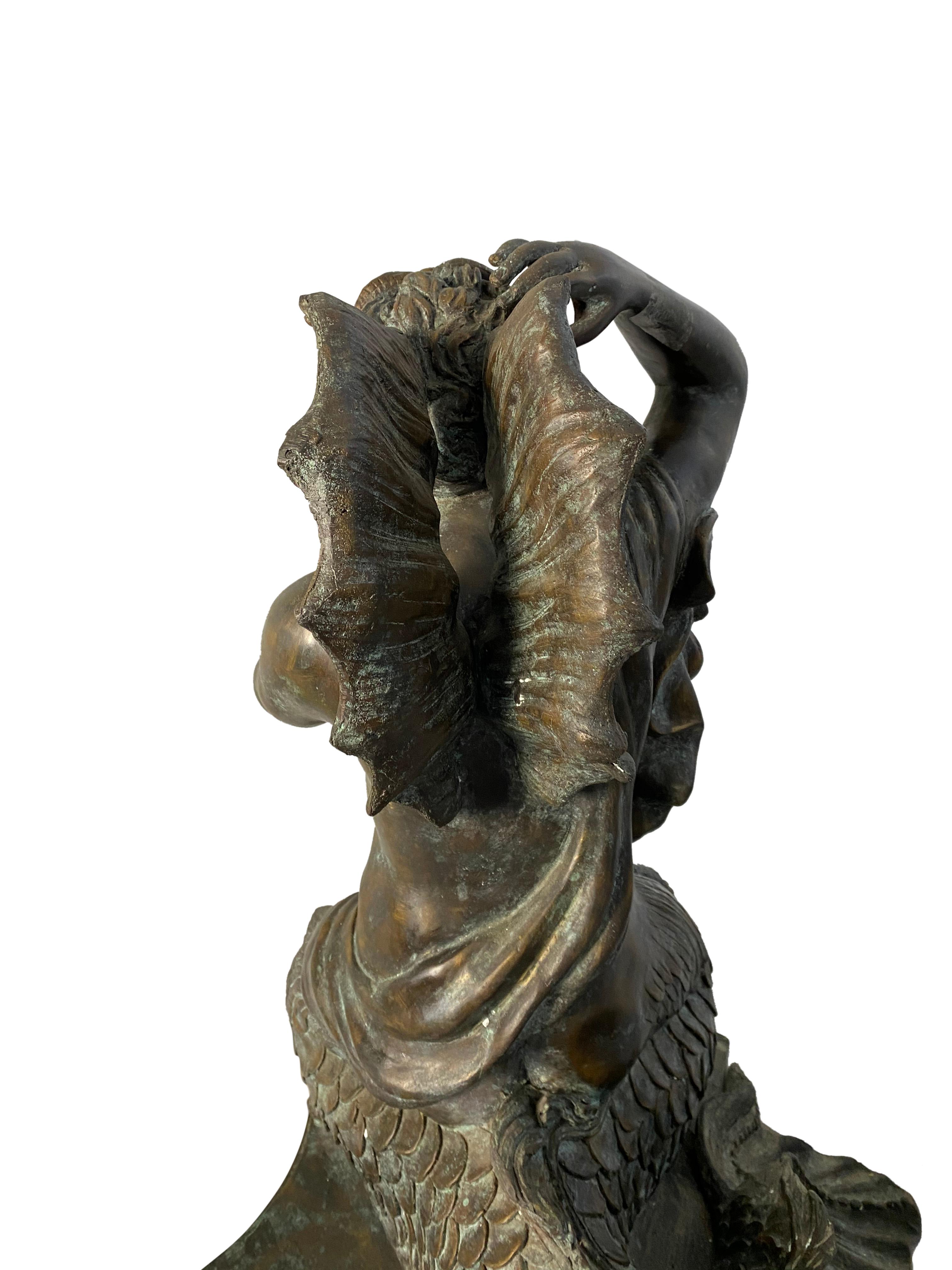 Fountain of Bronze Mermaid Seated on Tortoise, 20th Century For Sale 10
