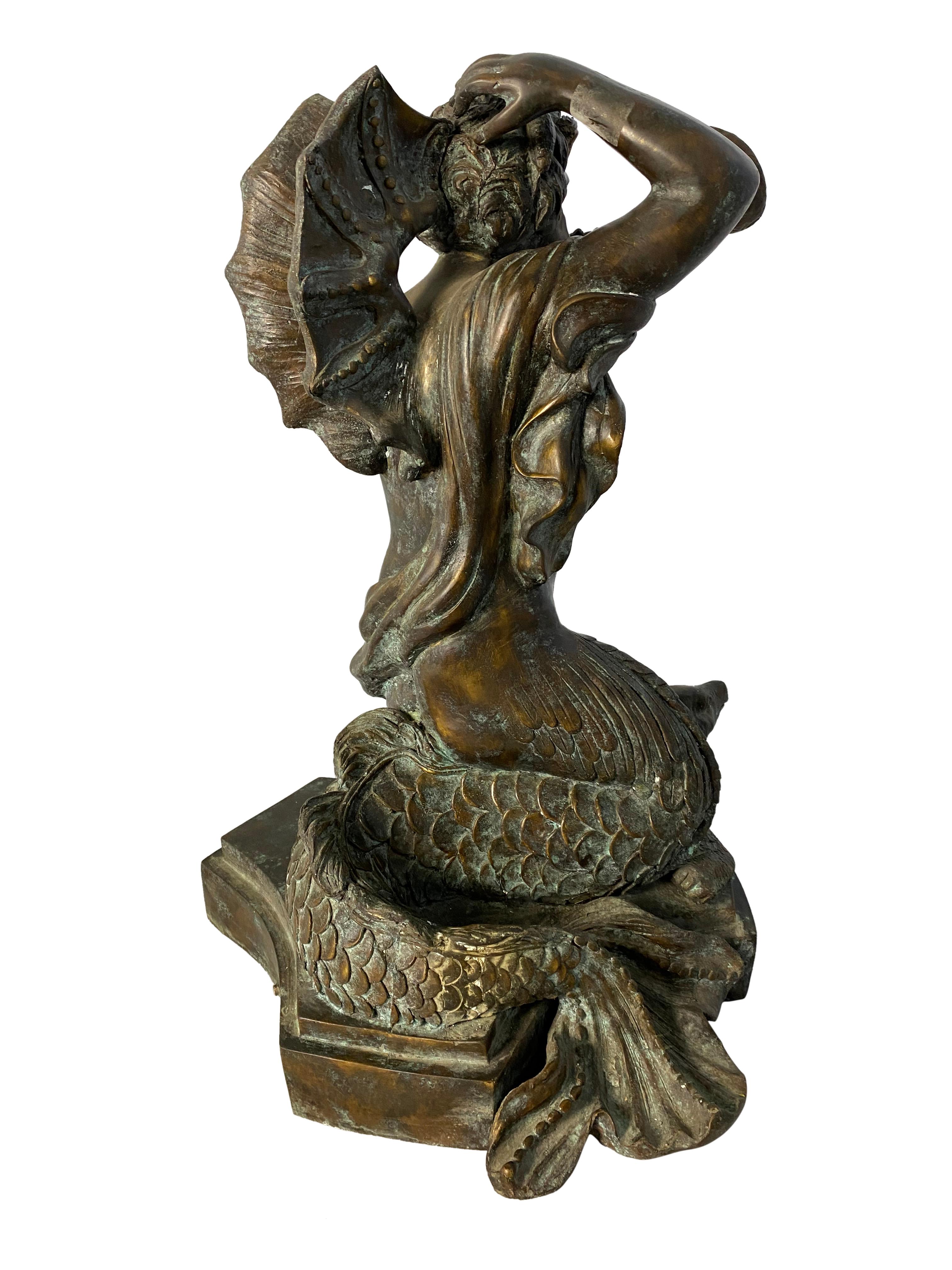 Fountain of Bronze Mermaid Seated on Tortoise, 20th Century For Sale 11