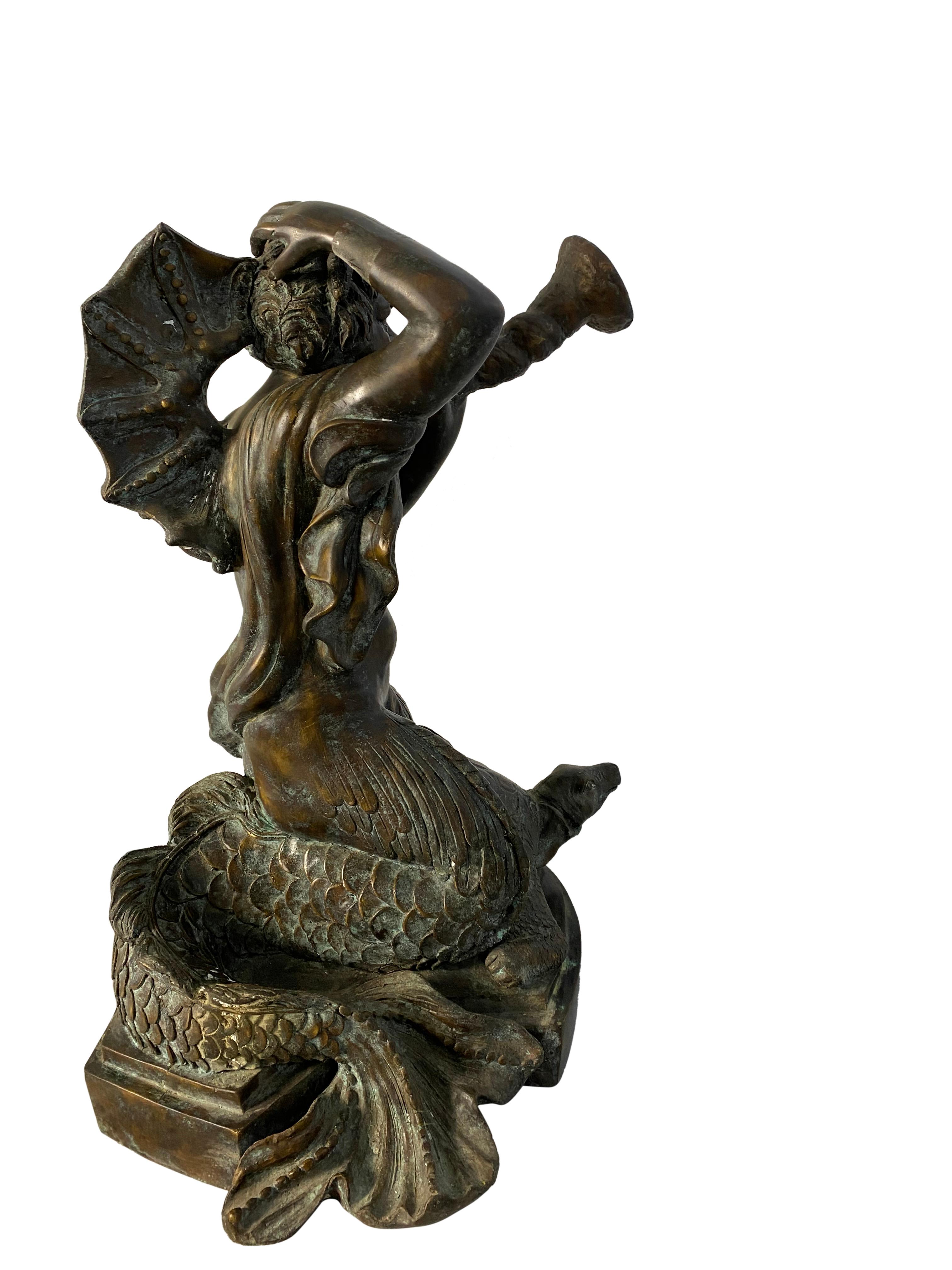 Fountain of Bronze Mermaid Seated on Tortoise, 20th Century For Sale 13