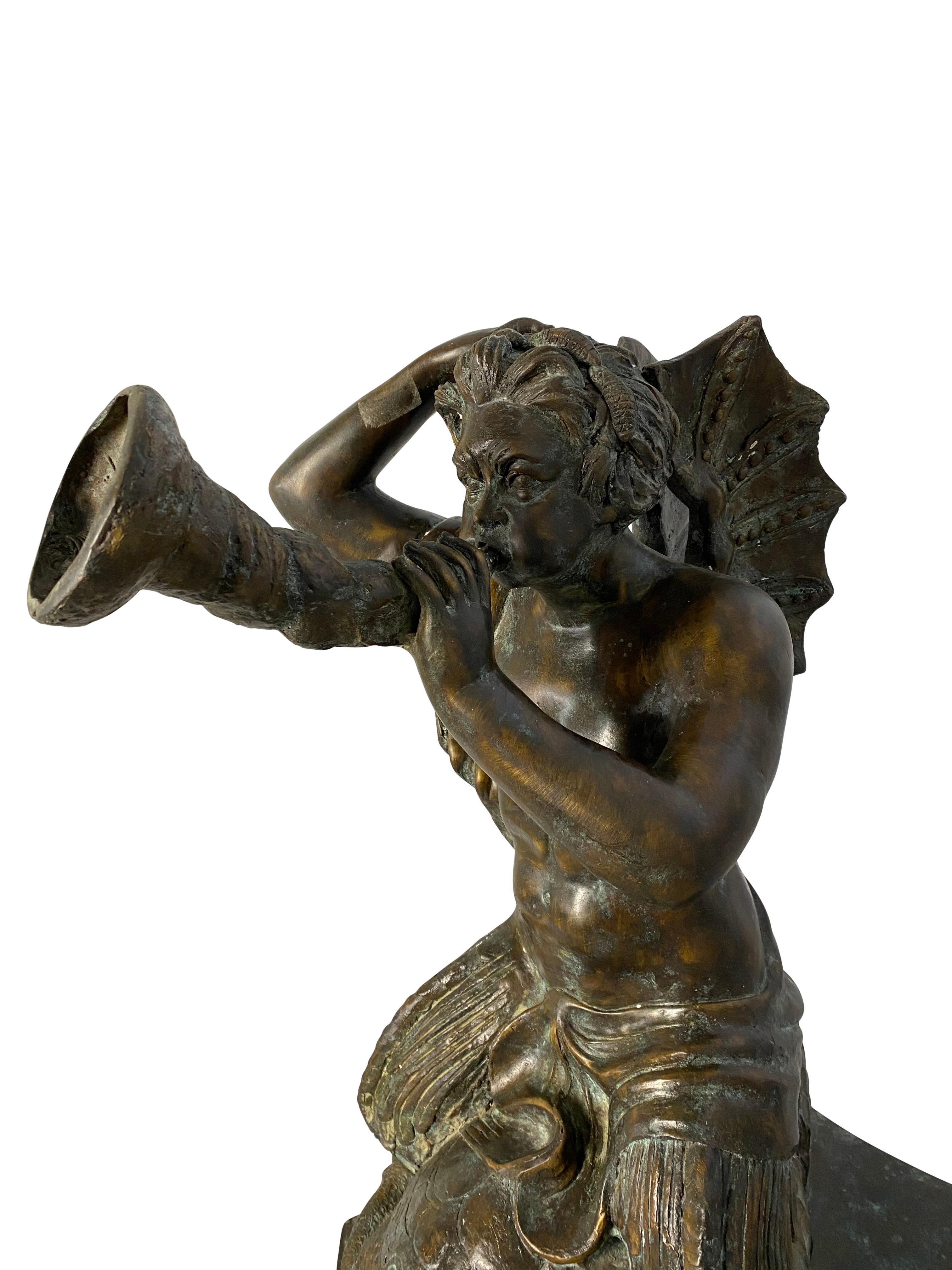 Fountain of Bronze Mermaid Seated on Tortoise, 20th Century In Good Condition For Sale In London, GB
