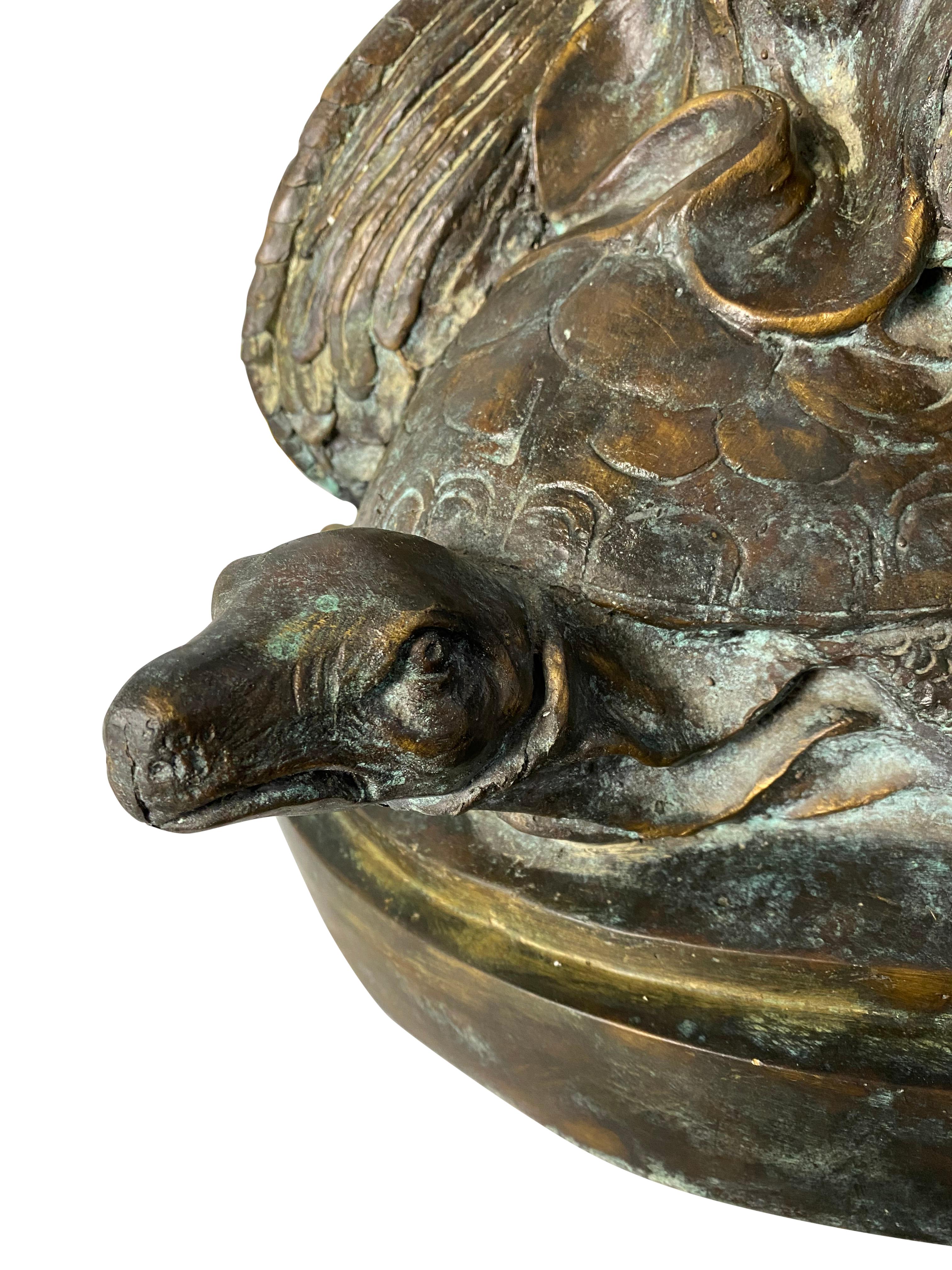 Fountain of Bronze Mermaid Seated on Tortoise, 20th Century For Sale 2