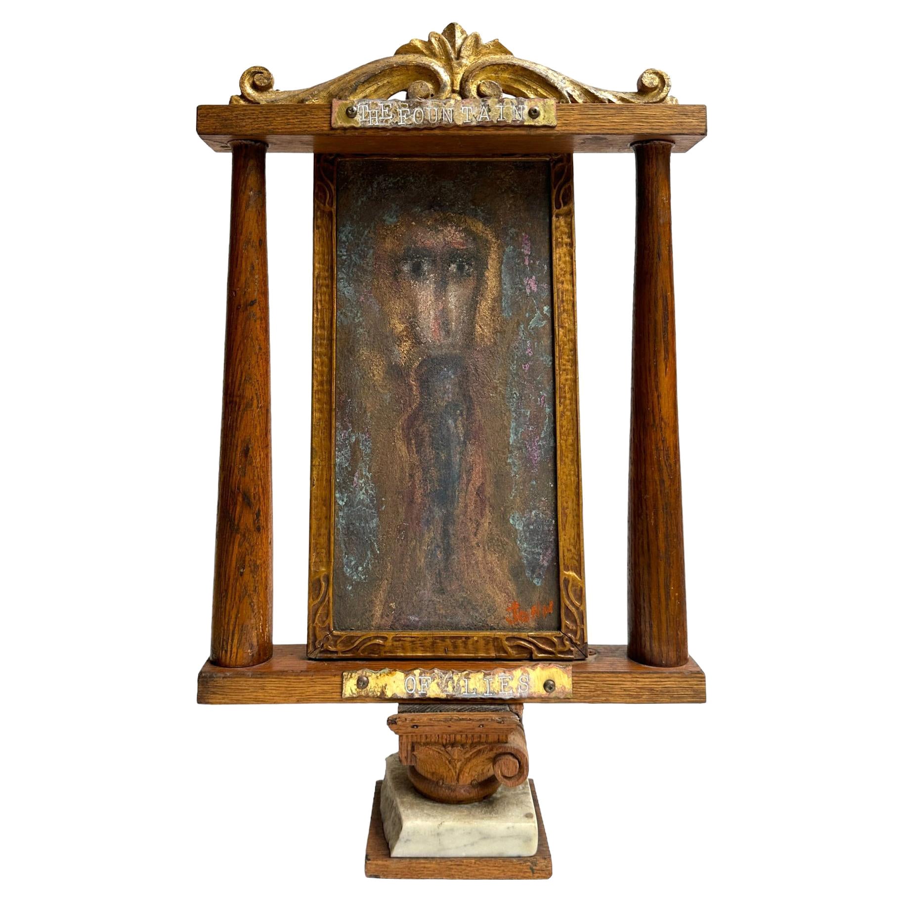 Fountain of Lies, Objet d'art mit Malerei und gefundenen Objekten