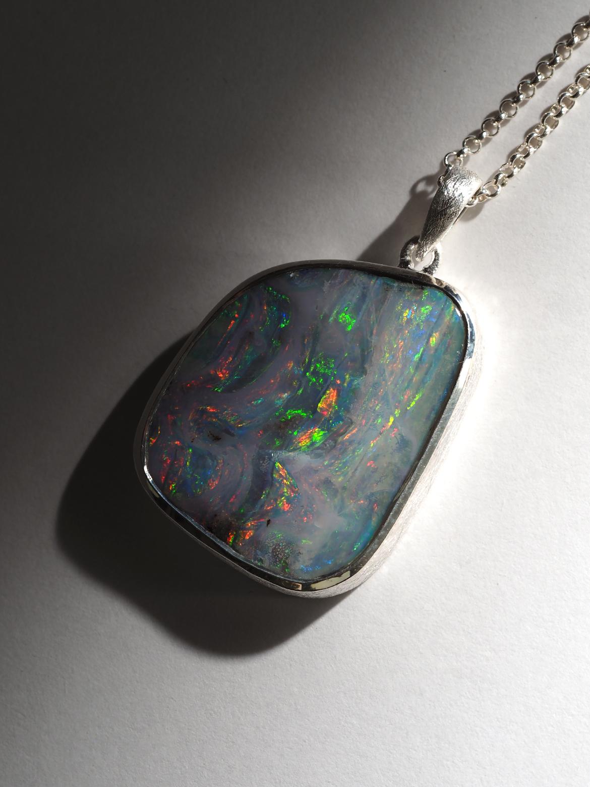 Fountain of life Large Boulder Opal Silver necklace fine quality australian gem For Sale 4