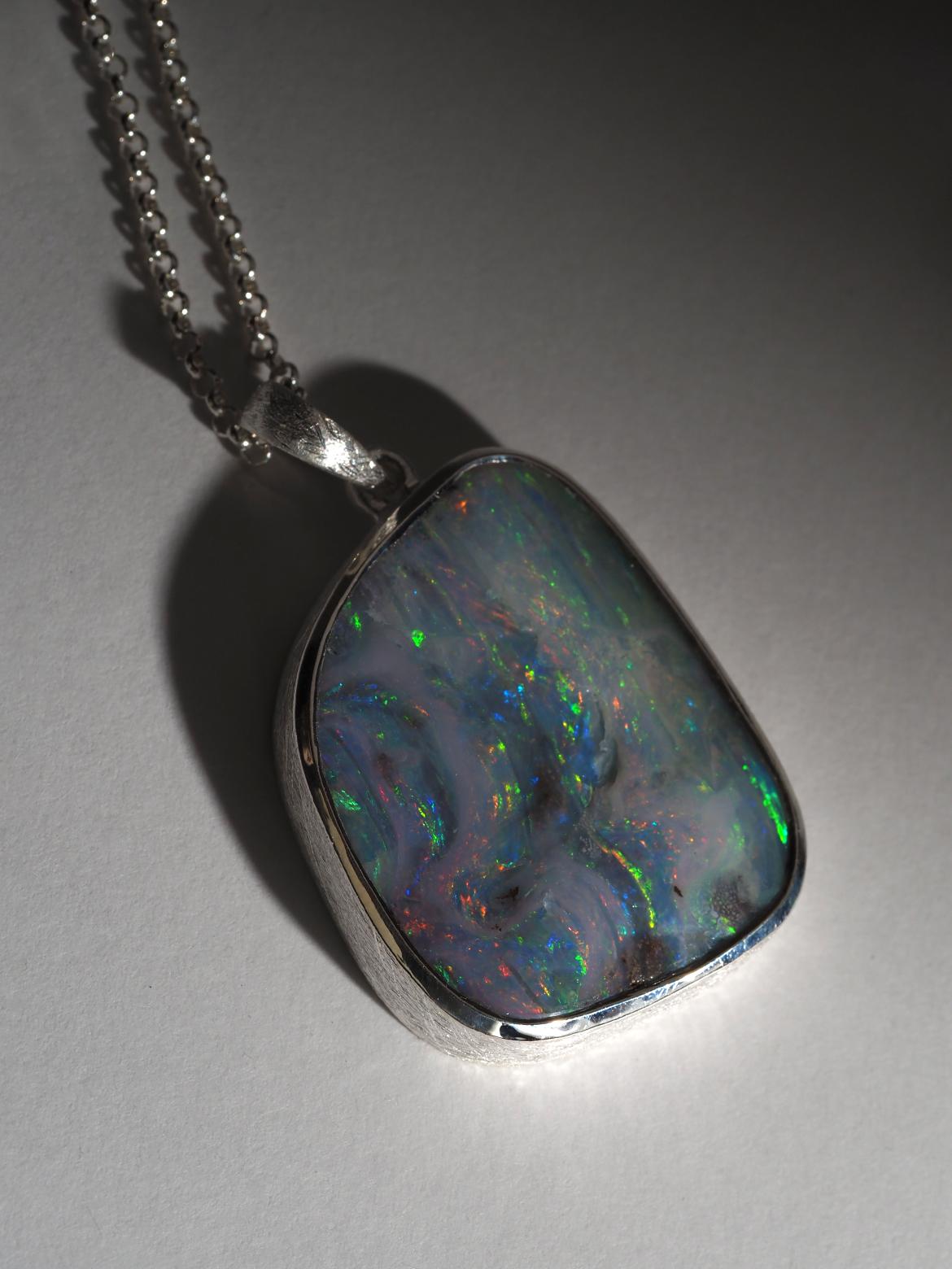 Fountain of life Large Boulder Opal Silver necklace fine quality australian gem For Sale 5