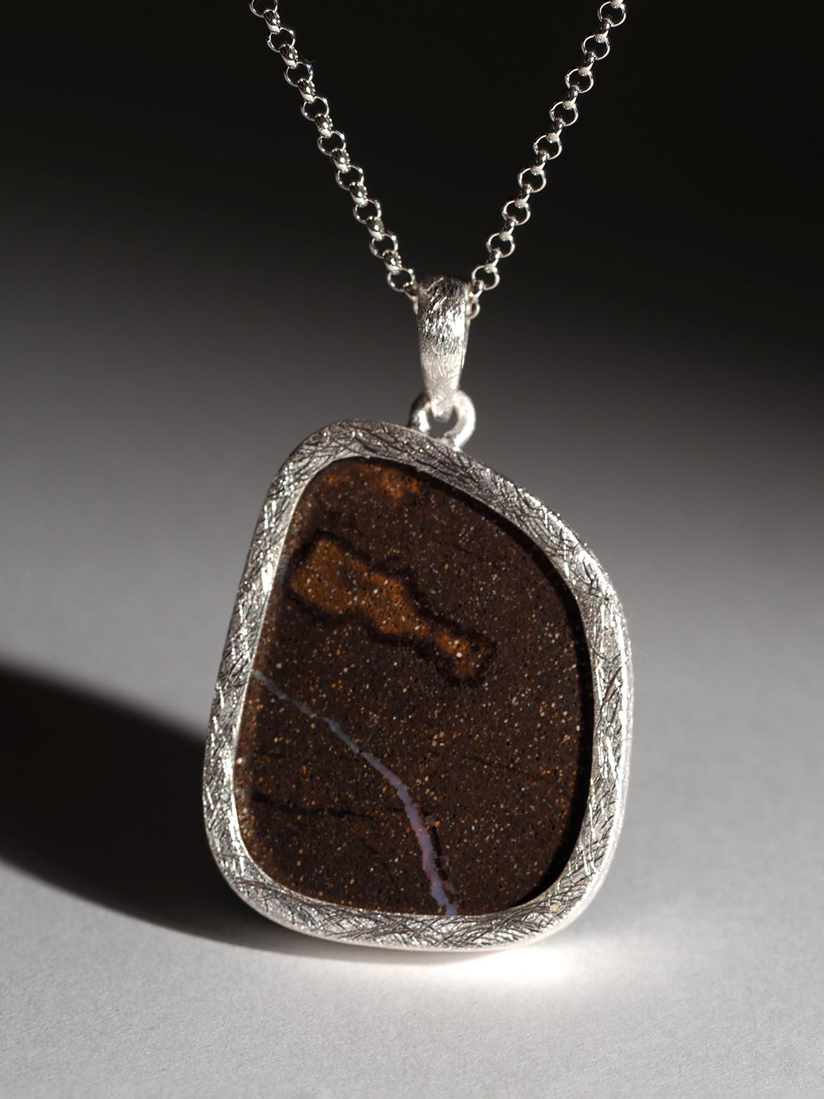 Fountain of life Large Boulder Opal Silver necklace fine quality australian gem For Sale 6