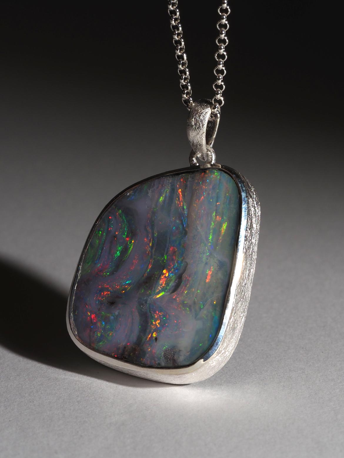 Women's or Men's Fountain of life Large Boulder Opal Silver necklace fine quality australian gem For Sale