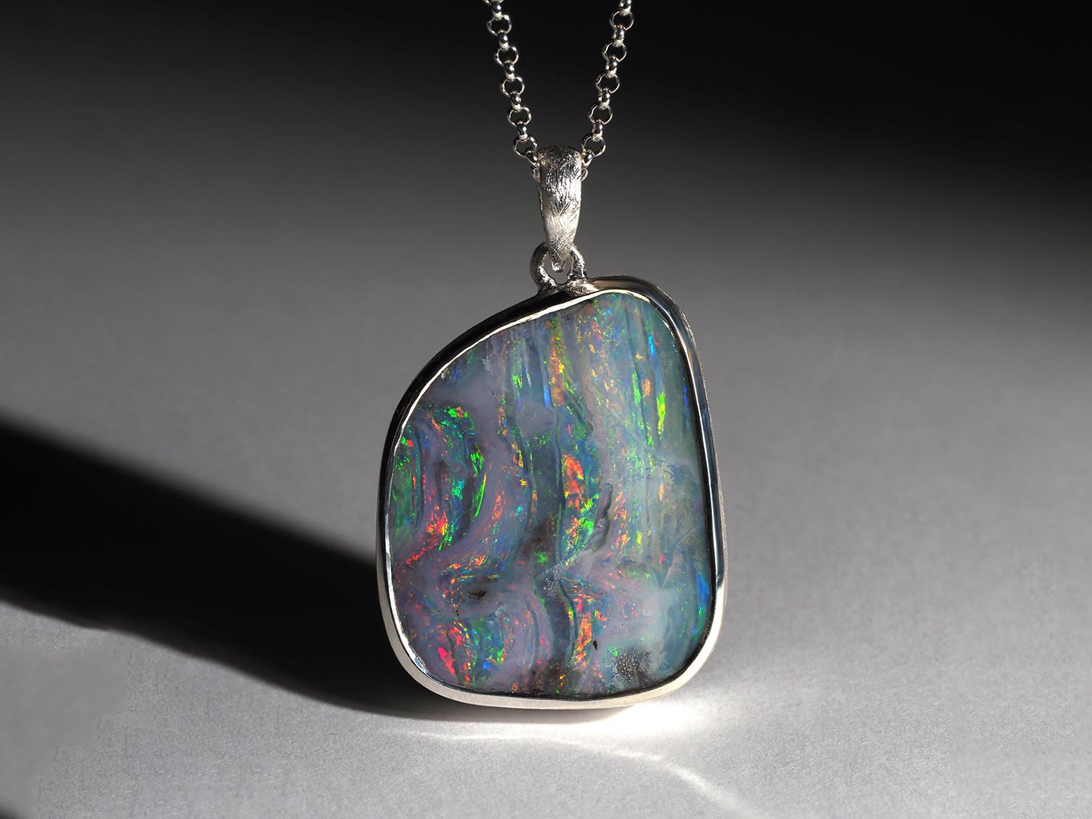 Fountain of life Large Boulder Opal Silver necklace fine quality australian gem For Sale 1