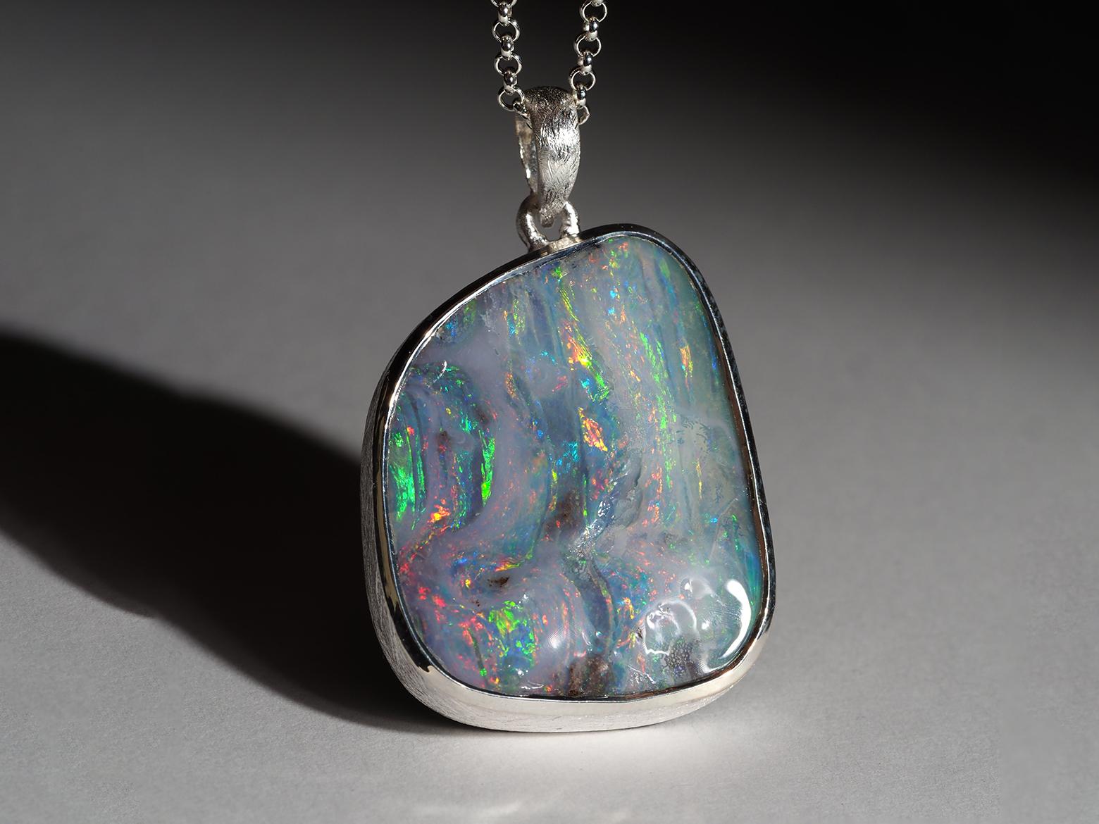 Fountain of life Large Boulder Opal Silver necklace fine quality australian gem For Sale 2