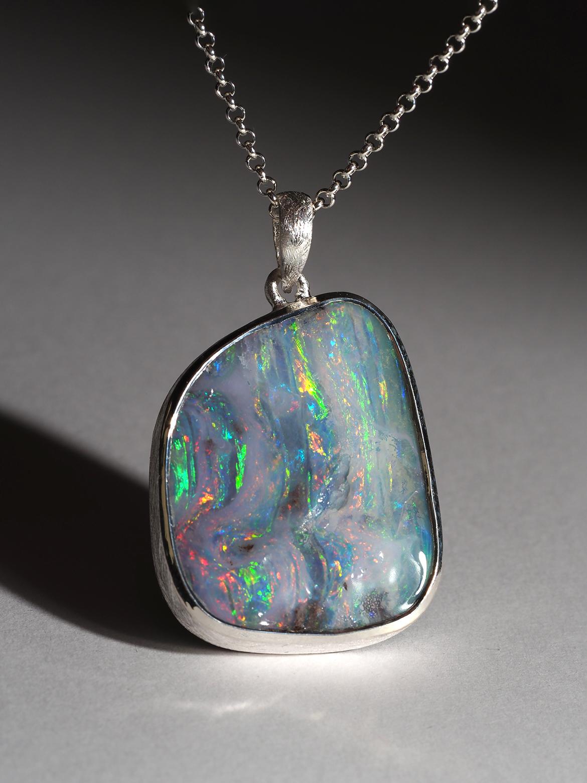 Fontana della vita Grande Boulder Opale Collana in argento gemma australiana di alta qualità 3