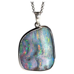 Fountain of life Large Boulder Opal Silver necklace fine quality australian gem