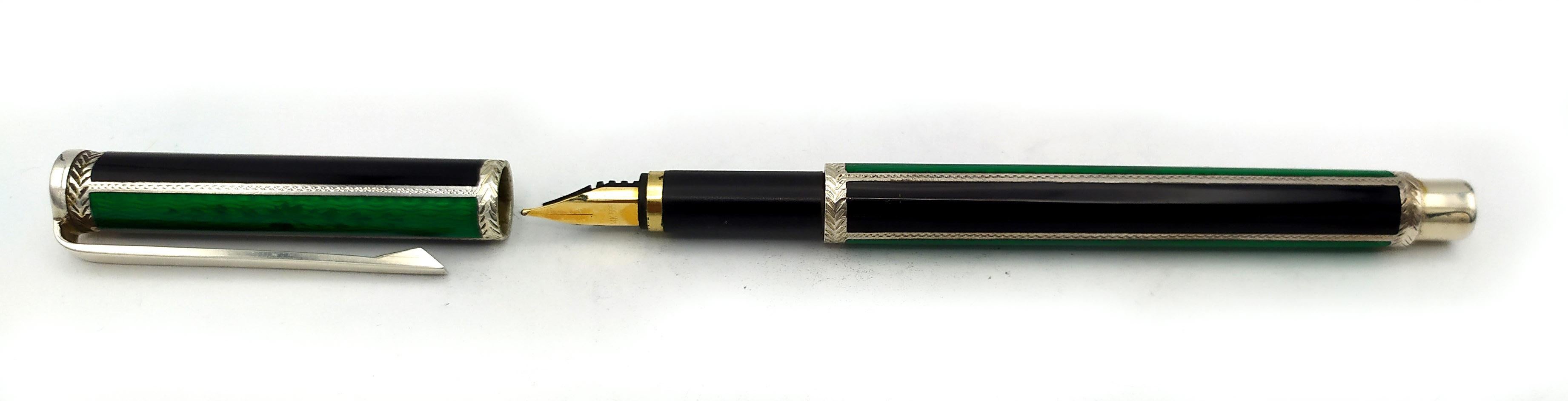 Fountain pen, Ballpoint pen and tray for a Desk Set green enamel Salimbeni  For Sale 10