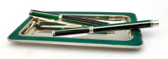 Fountain pen, Ballpoint pen and tray for a Desk Set green enamel Salimbeni