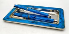 Fountain pen, Ballpoint pen & Tray for Desk Set enamel Sterling Silver Salimbeni